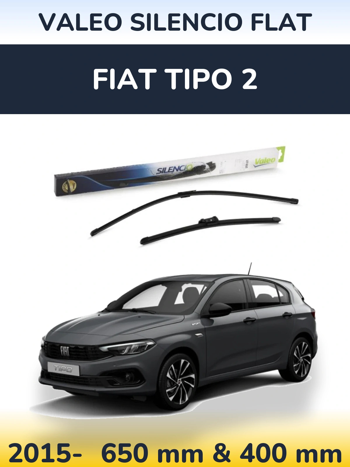 Комплект передних дворников Valeo Silencio Flat 650 & 400 мм для Fiat Tipo 2 2015-2026