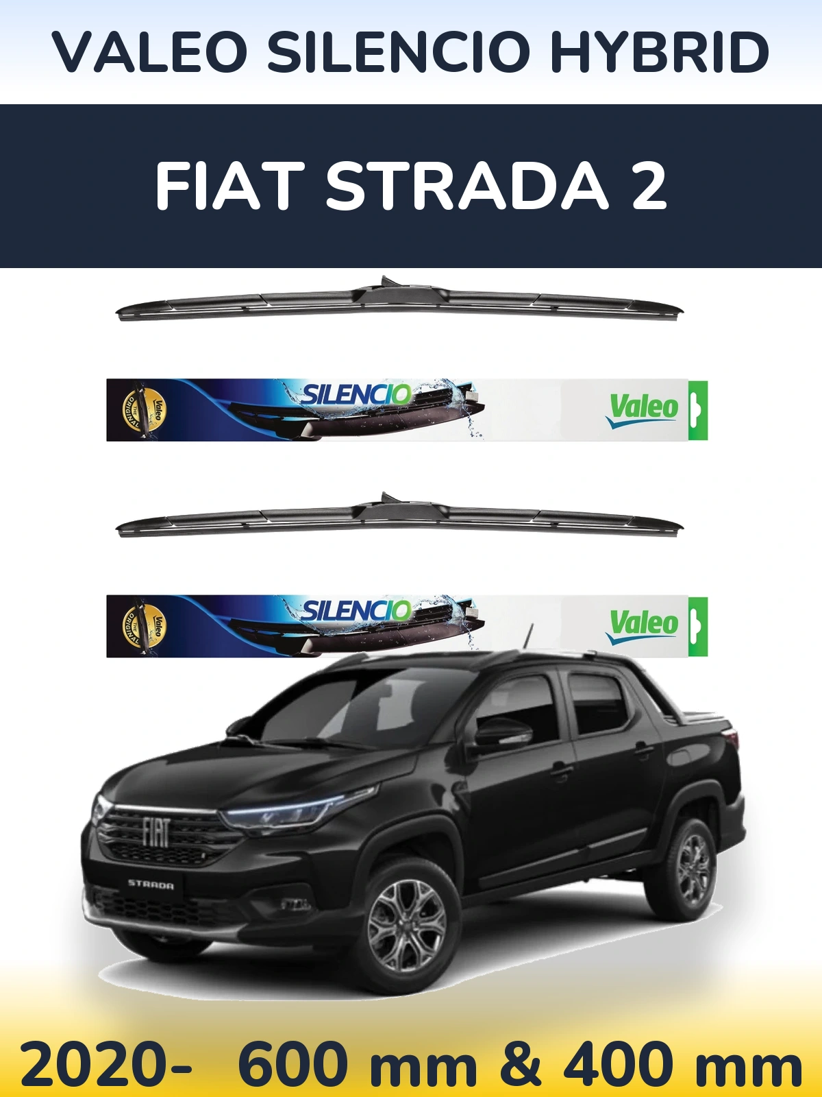 Front wiper blade set Valeo Silencio Hybrid 600 & 400 mm for Fiat Strada 2 2020-2026