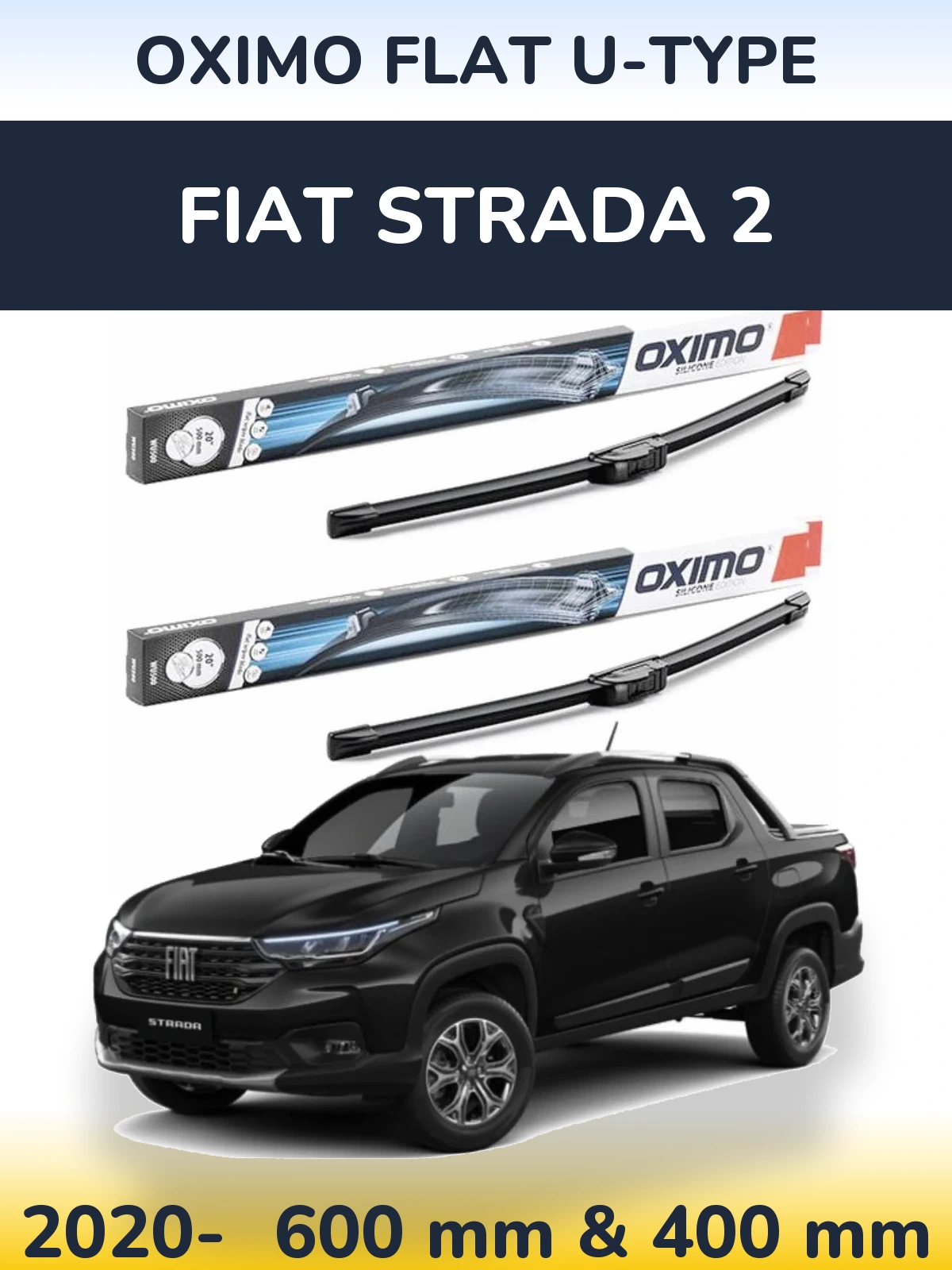 Комплект передних дворников Oximo Flat U-type 600 & 400 мм для Fiat Strada 2 2020-2026