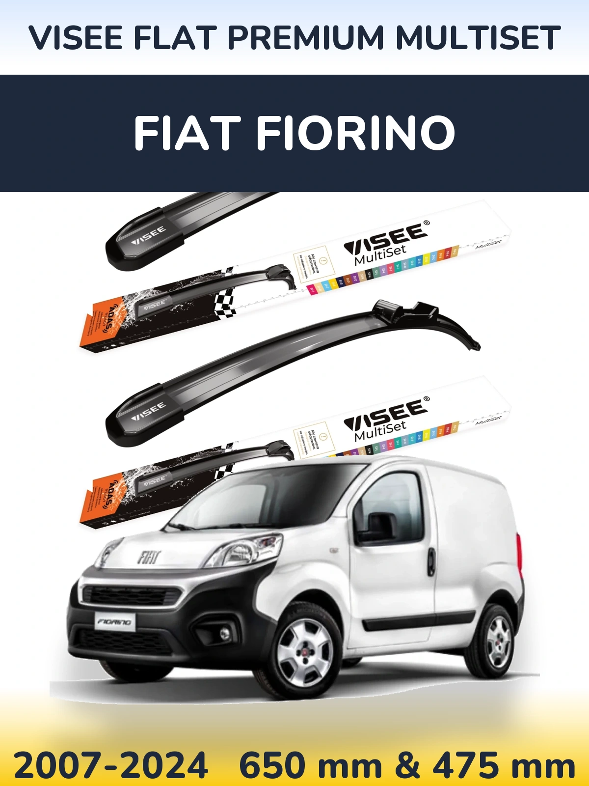 Komplet przednich wycieraczek VISEE FLAT PREMIUM MultiSet 650 & 475 mm do Fiat Fiorino 2007-2024