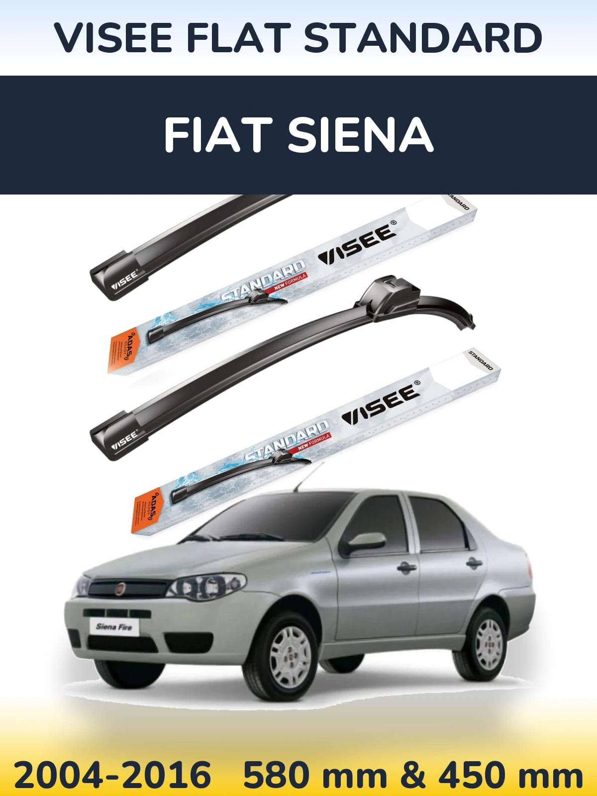 Комплект передніх щіток VISEE FLAT STANDARD 580 & 450 мм для Fiat Siena 2004-2016