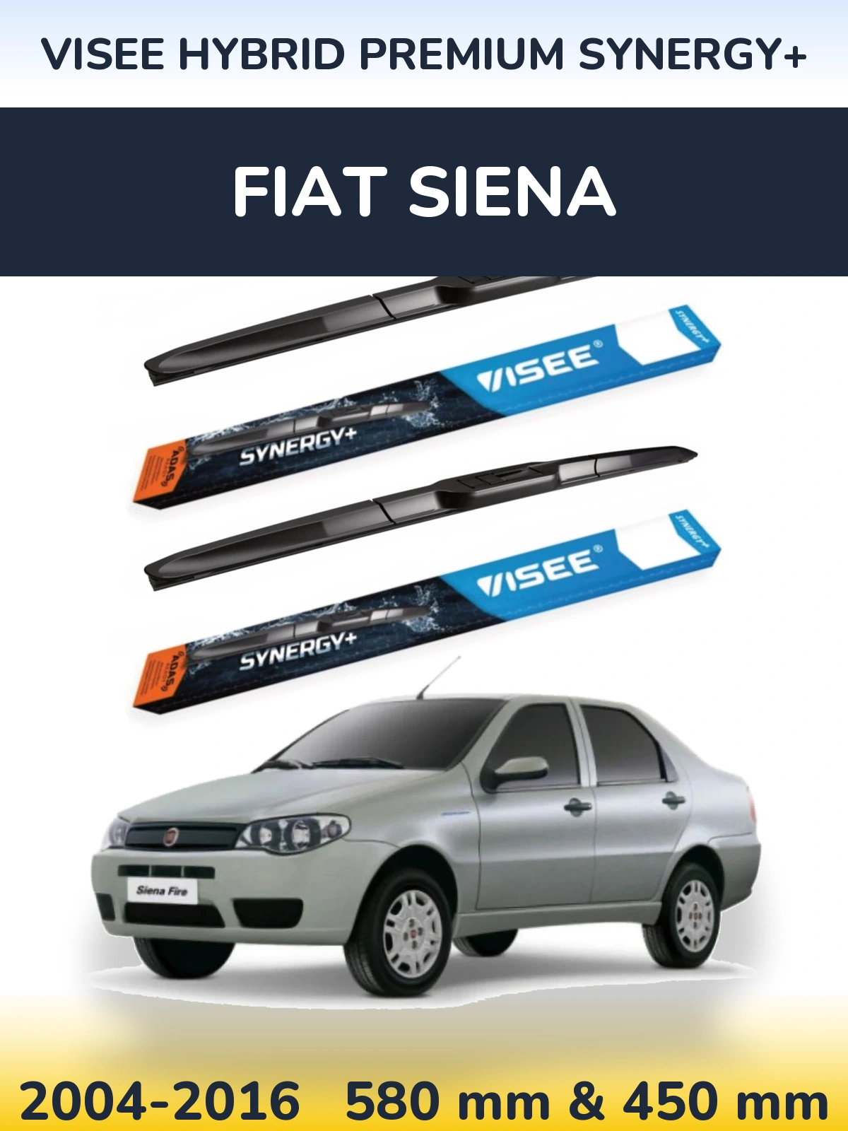 Komplet przednich wycieraczek VISEE HYBRID PREMIUM SYNERGY+ 580 & 450 mm do Fiat Siena 2004-2016
