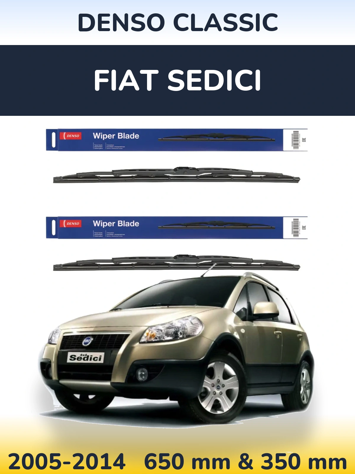 Front wiper blade set Denso Classic 650 & 350 mm for Fiat Sedici 2005-2014