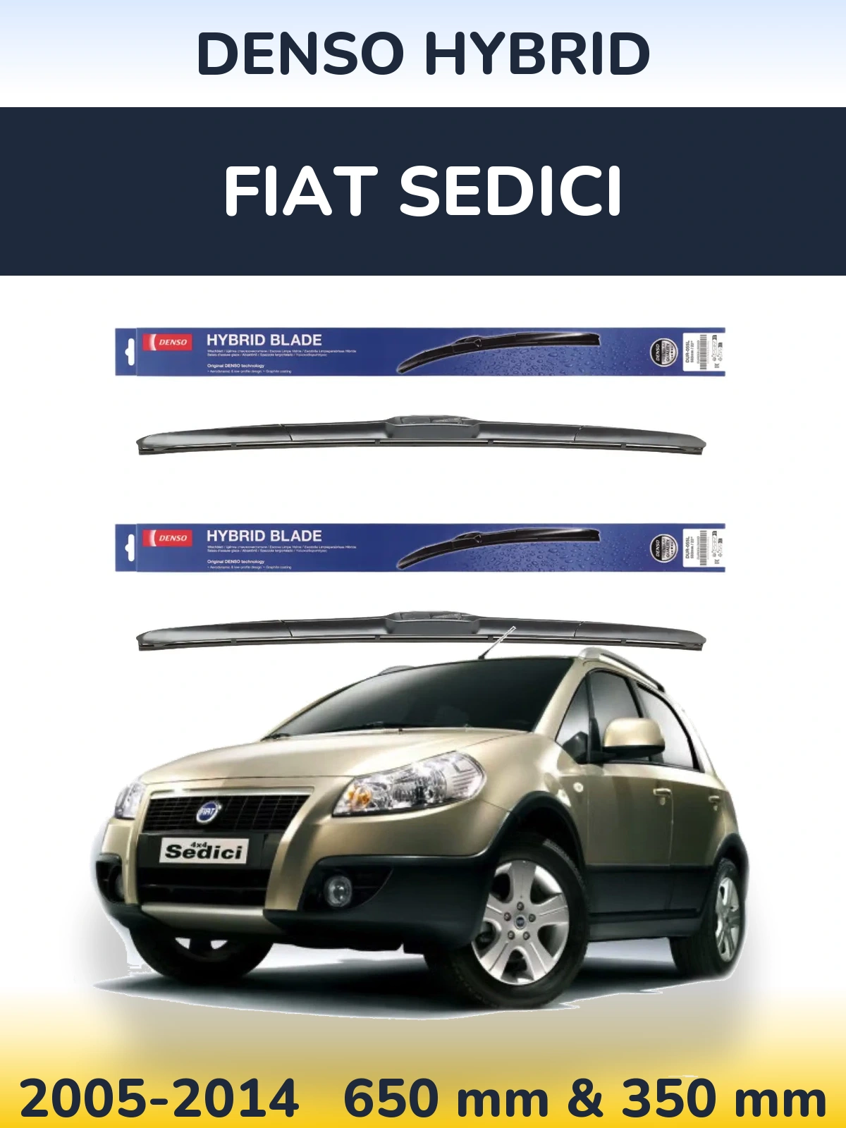 Front wiper blade set Denso Hybrid 650 & 350 mm for Fiat Sedici 2005-2014