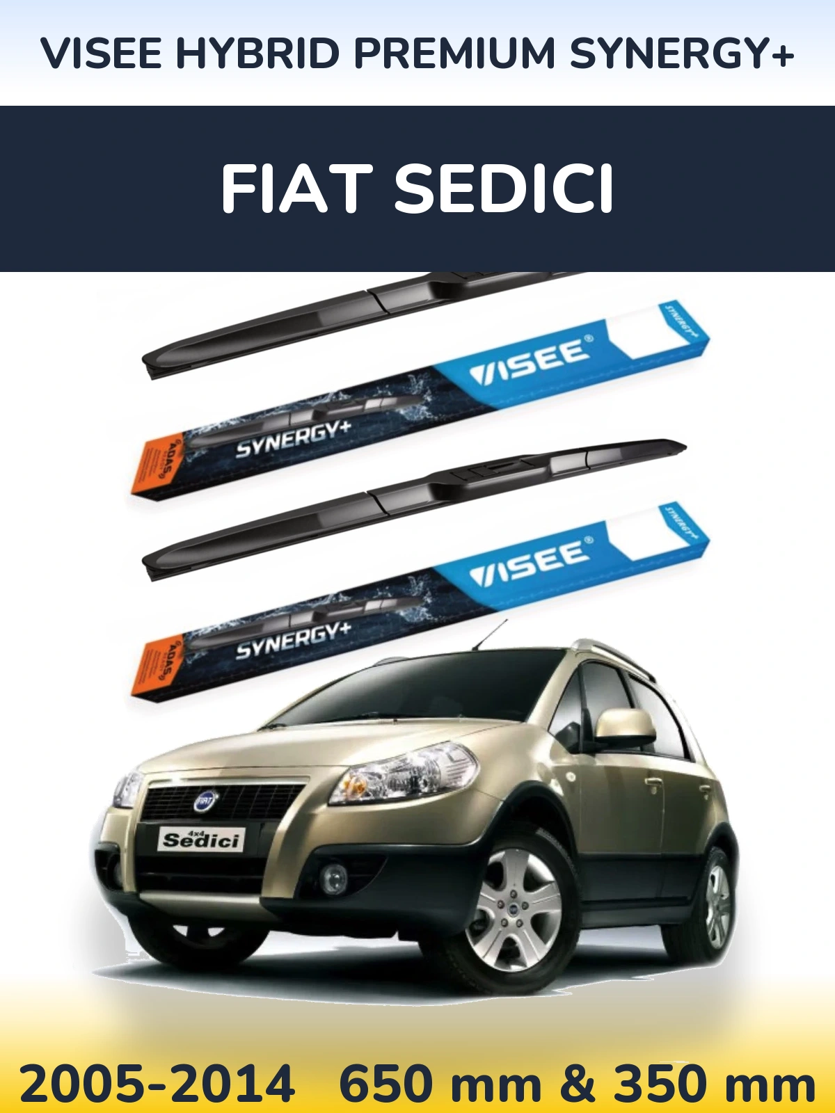 Komplet przednich wycieraczek VISEE HYBRID PREMIUM SYNERGY+ 650 & 350 mm do Fiat Sedici 2005-2014