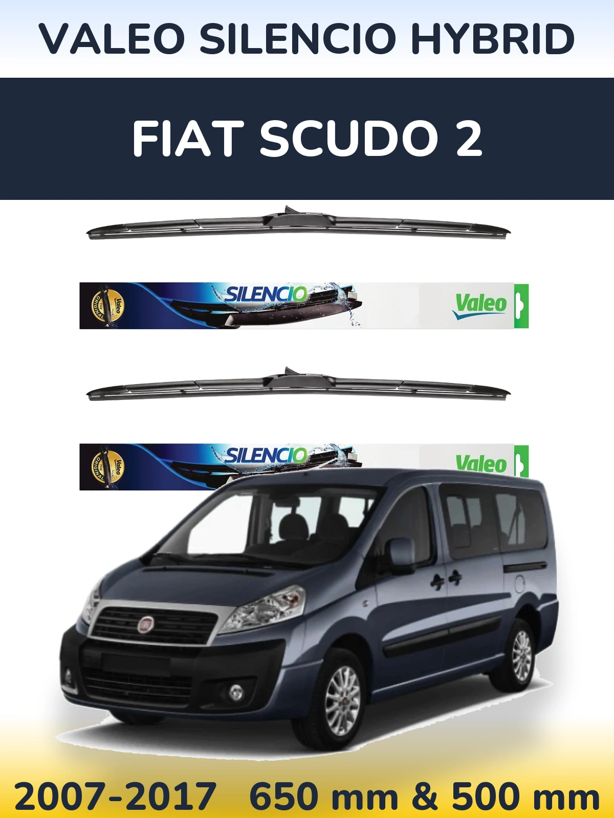 Комплект передних дворников Valeo Silencio Hybrid 650 & 500 мм для Fiat Scudo 2 2007-2017