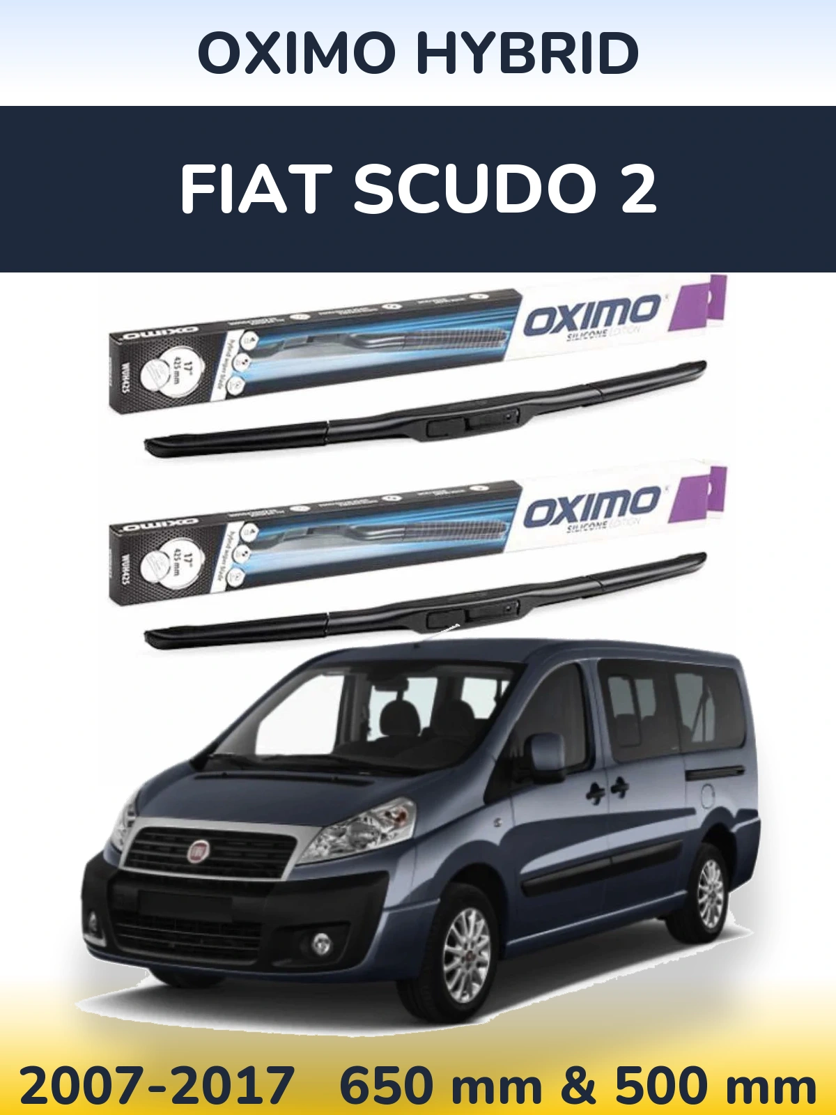 Комплект передних дворников Oximo Hybrid 650 & 500 мм для Fiat Scudo 2 2007-2017