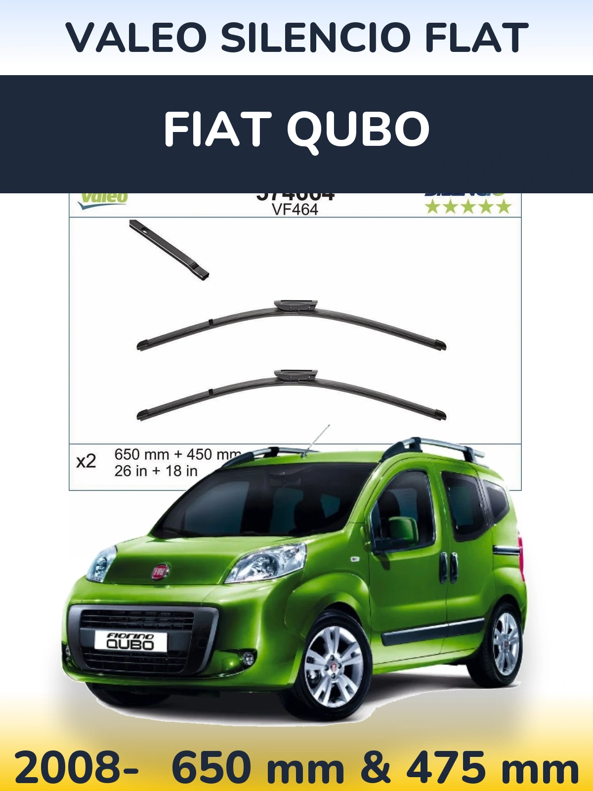 Komplet przednich wycieraczek Valeo Silencio Flat 650 & 450 mm do Fiat Qubo 2008-2026