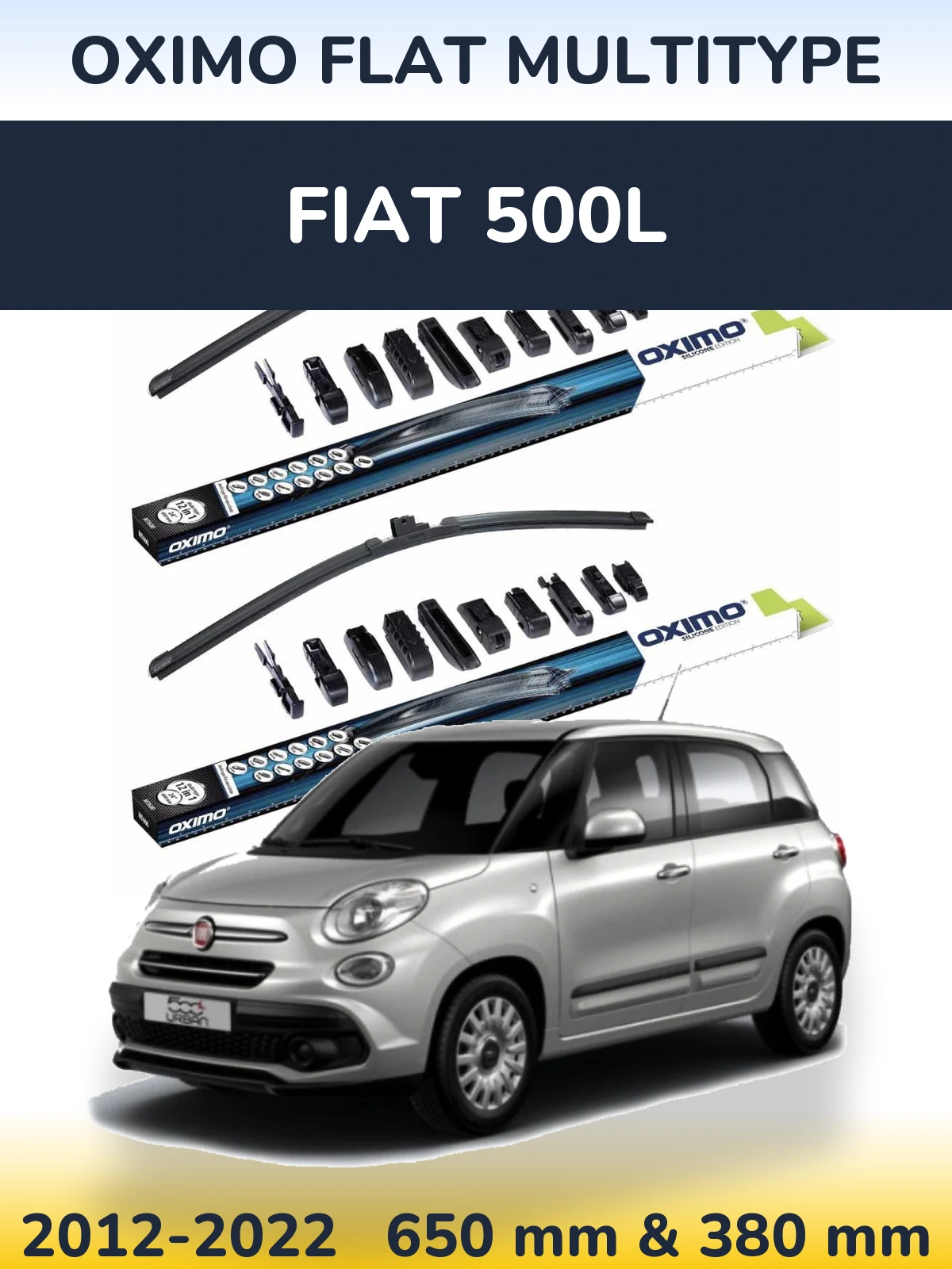 Front wiper blade set Oximo Flat MultiTypee 650 & 380 mm for Fiat 500L 2012-2022