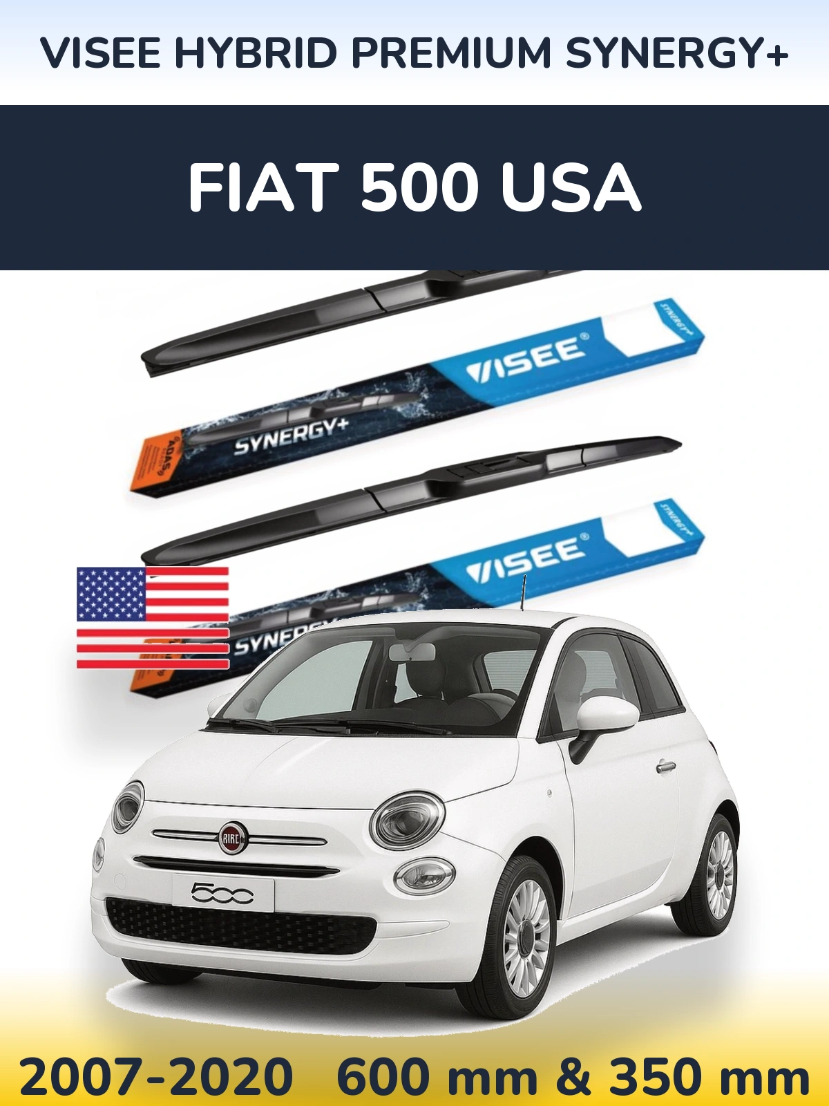 Комплект передних дворников VISEE HYBRID PREMIUM SYNERGY+ 600 & 350 мм для Fiat 500 USA 2007-2020