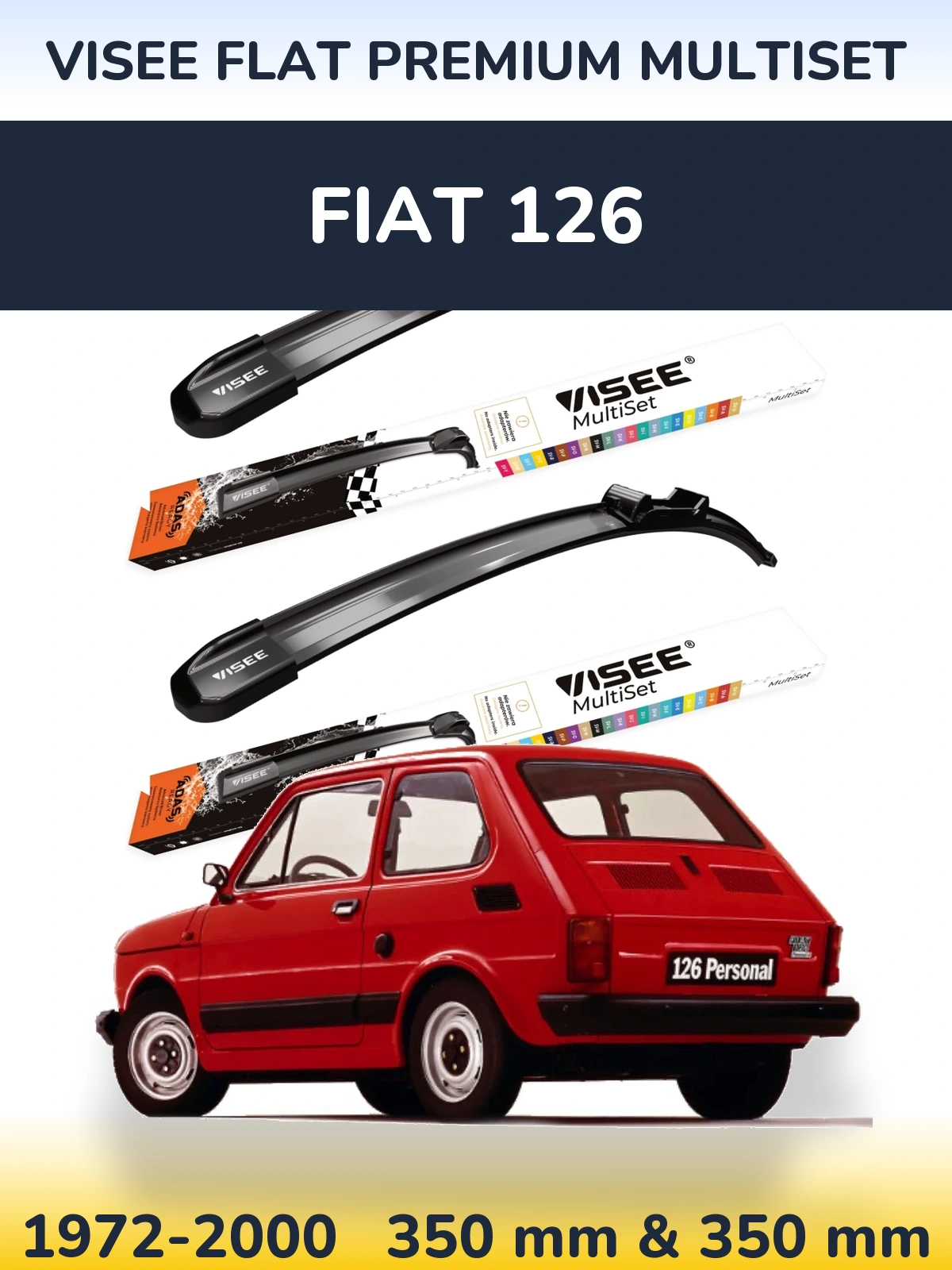 Комплект передніх щіток VISEE FLAT PREMIUM MultiSet 350 & 350 мм для Fiat 126 1972-2000