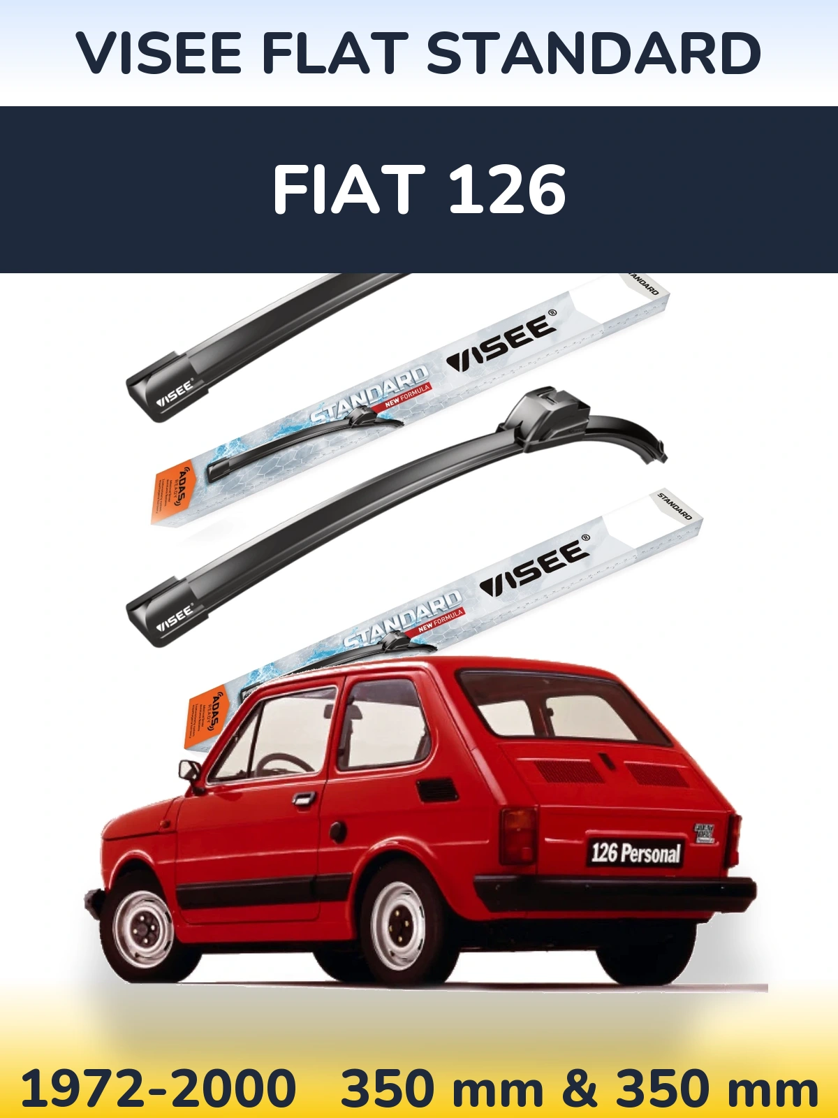 Комплект передніх щіток VISEE FLAT STANDARD 350 & 350 мм для Fiat 126 1972-2000