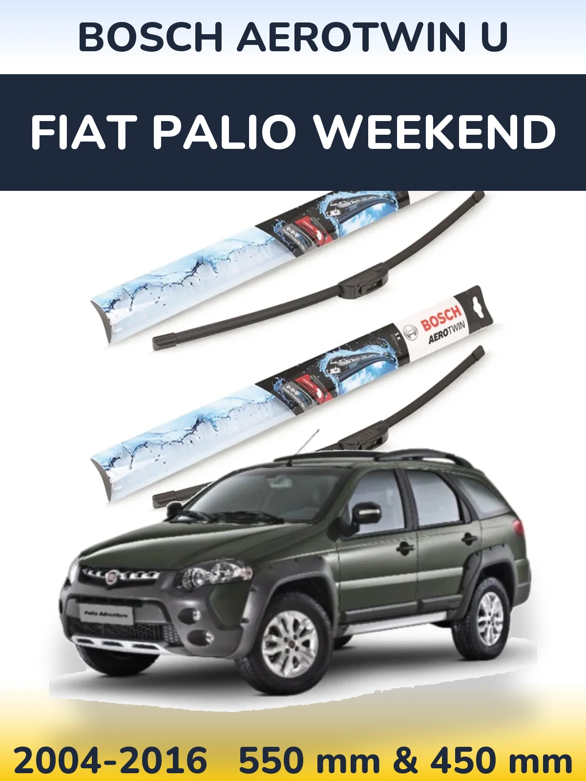 Комплект передних дворников BOSCH AeroTwin U 550 & 450 мм для Fiat Palio Weekend 2004-2016
