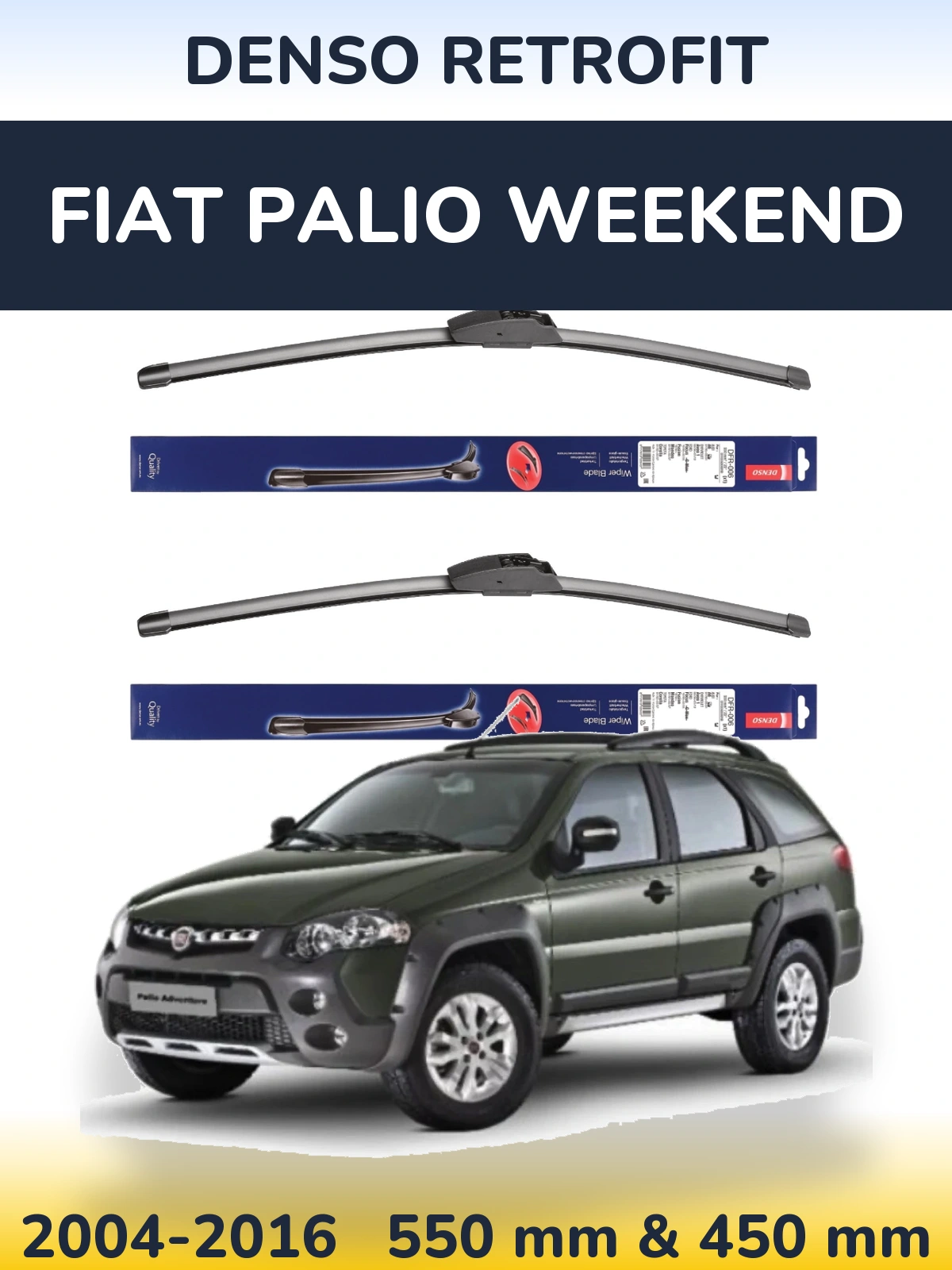 Komplet przednich wycieraczek Denso Retrofit 550 & 450 mm do Fiat Palio Weekend 2004-2016