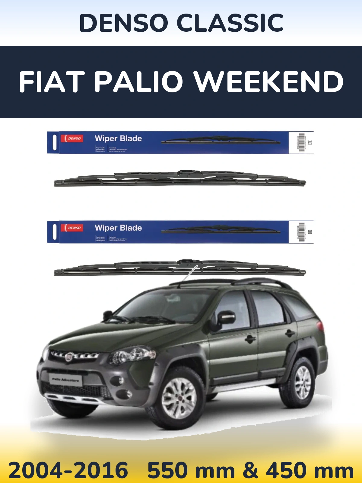 Front wiper blade set Denso Classic 550 & 450 mm for Fiat Palio Weekend 2004-2016