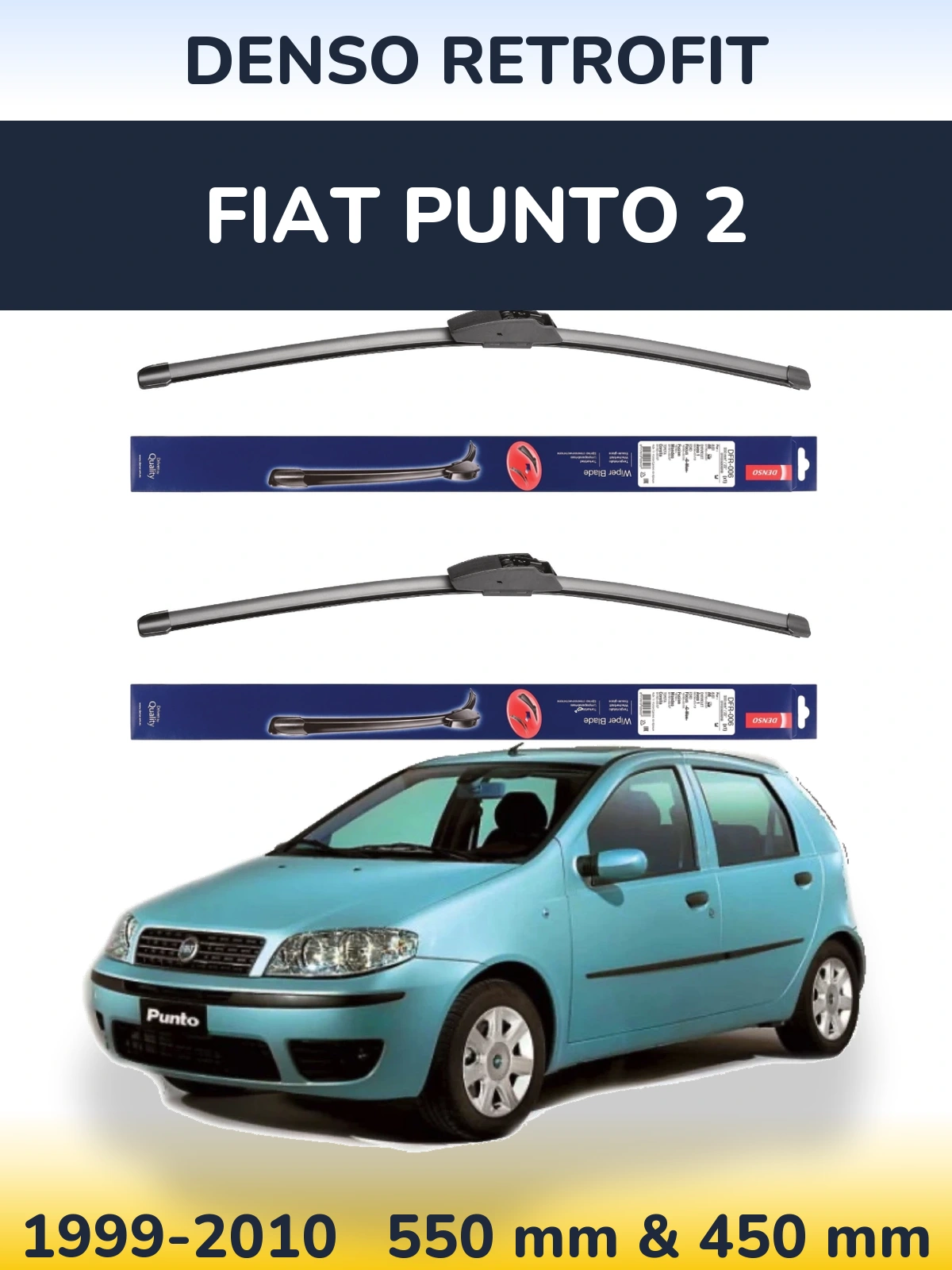 Komplet przednich wycieraczek Denso Retrofit 550 & 450 mm do Fiat Punto 2 1999-2010