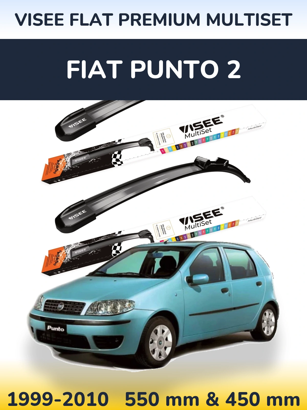 Комплект передних дворников VISEE FLAT PREMIUM MultiSet 550 & 450 мм для Fiat Punto 2 1999-2010