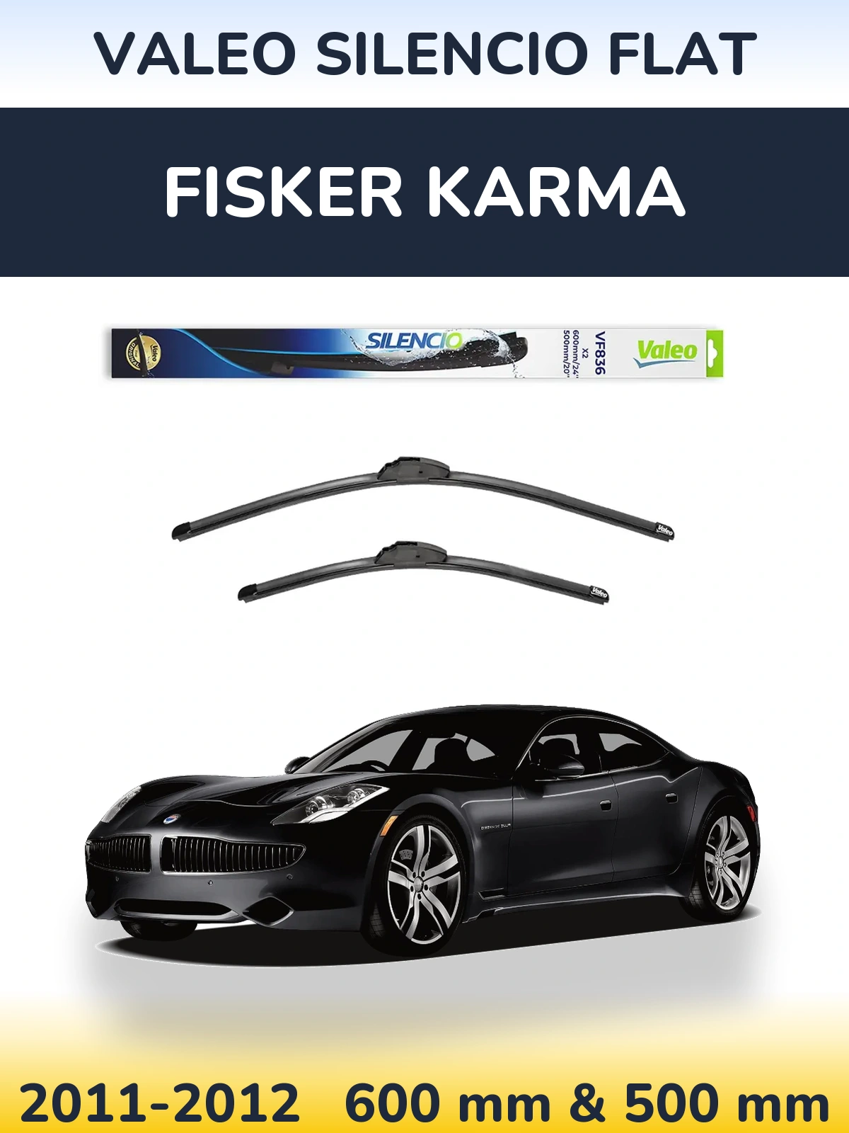 Комплект передніх щіток Valeo Silencio Flat 600 & 500 мм для Fisker Karma 2011-2012