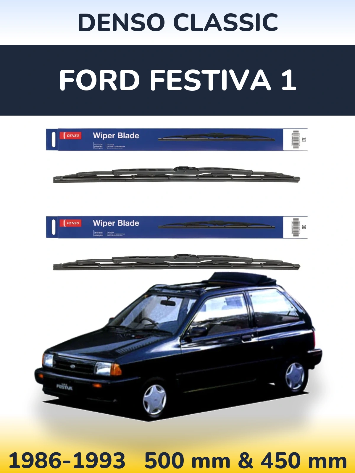 Комплект передних дворников Denso Classic 500 & 450 мм для Ford Festiva 1 1986-1993