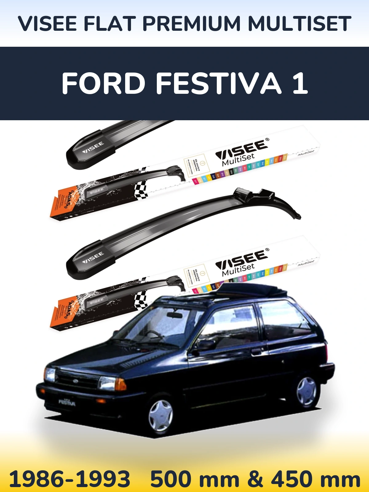 Комплект передних дворников VISEE FLAT PREMIUM MultiSet 500 & 450 мм для Ford Festiva 1 1986-1993