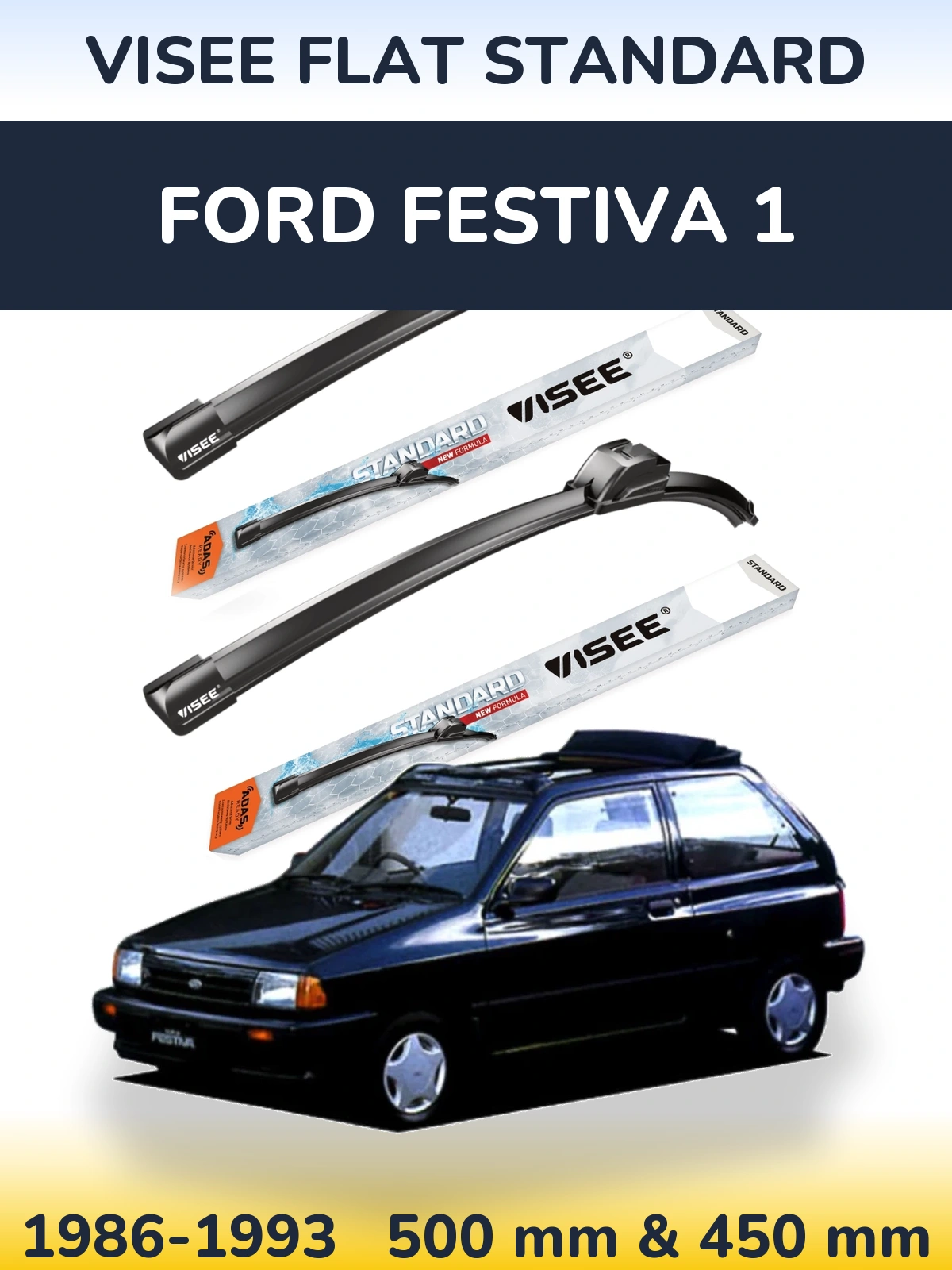 Комплект передніх щіток VISEE FLAT STANDARD 500 & 450 мм для Ford Festiva 1 1986-1993
