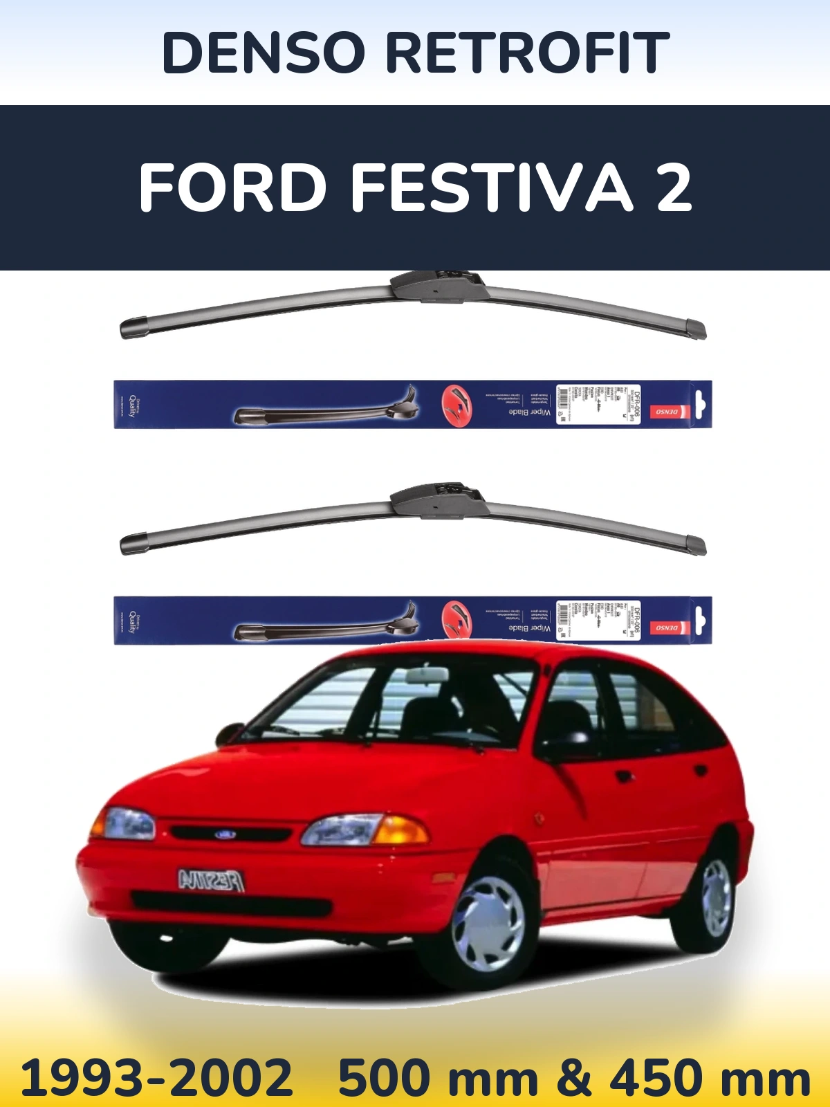 Komplet przednich wycieraczek Denso Retrofit 500 & 450 mm do Ford Festiva 2 1993-2002