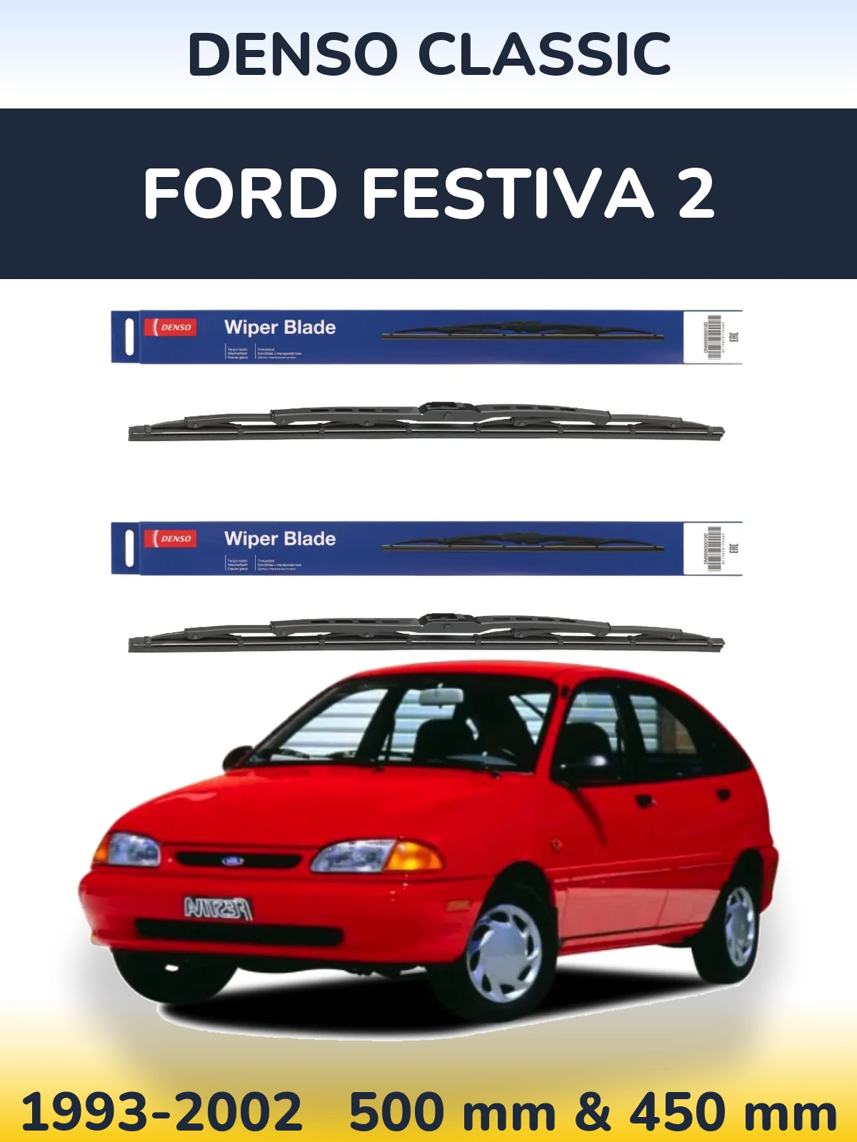 Komplet przednich wycieraczek Denso Classic 500 & 450 mm do Ford Festiva 2 1993-2002