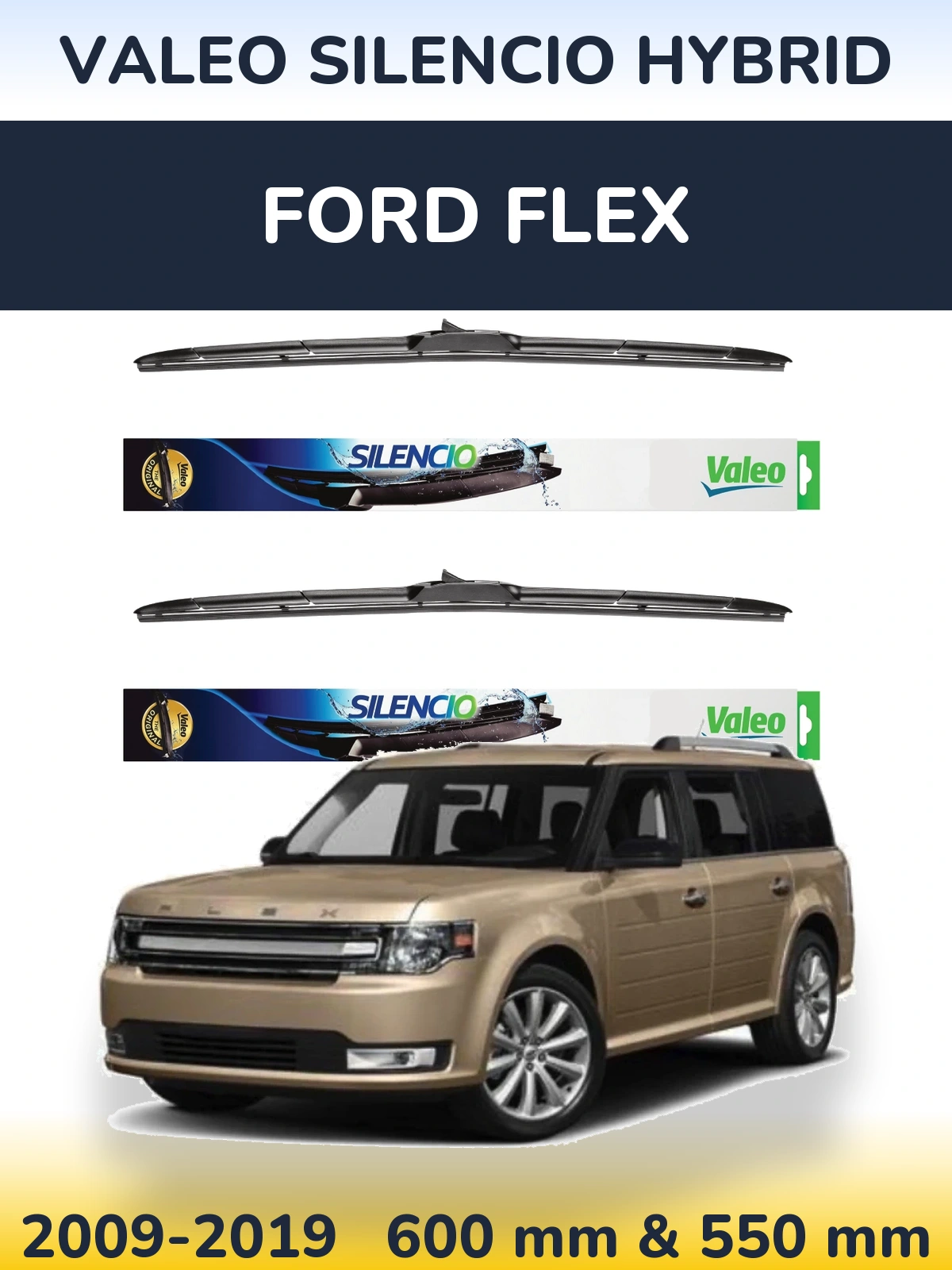 Комплект передних дворников Valeo Silencio Hybrid 600 & 550 мм для Ford Flex 2009-2019