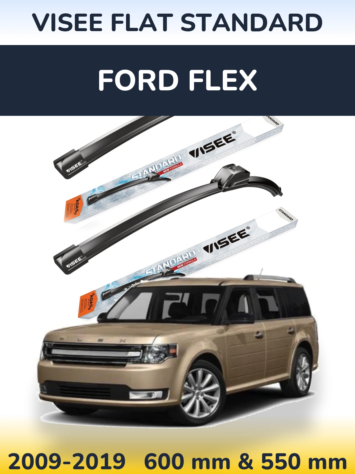 Комплект передних дворников VISEE FLAT STANDARD 600 & 550 мм для Ford Flex 2009-2019