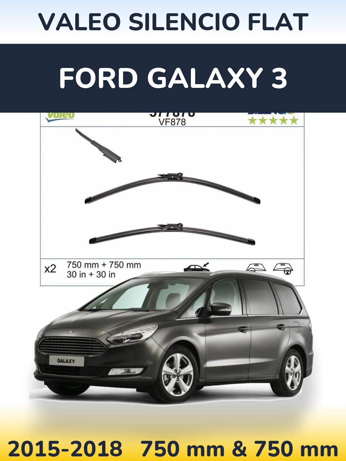Комплект передних дворников Valeo Silencio Flat 750 & 750 мм для Ford Galaxy 3 2015-2018