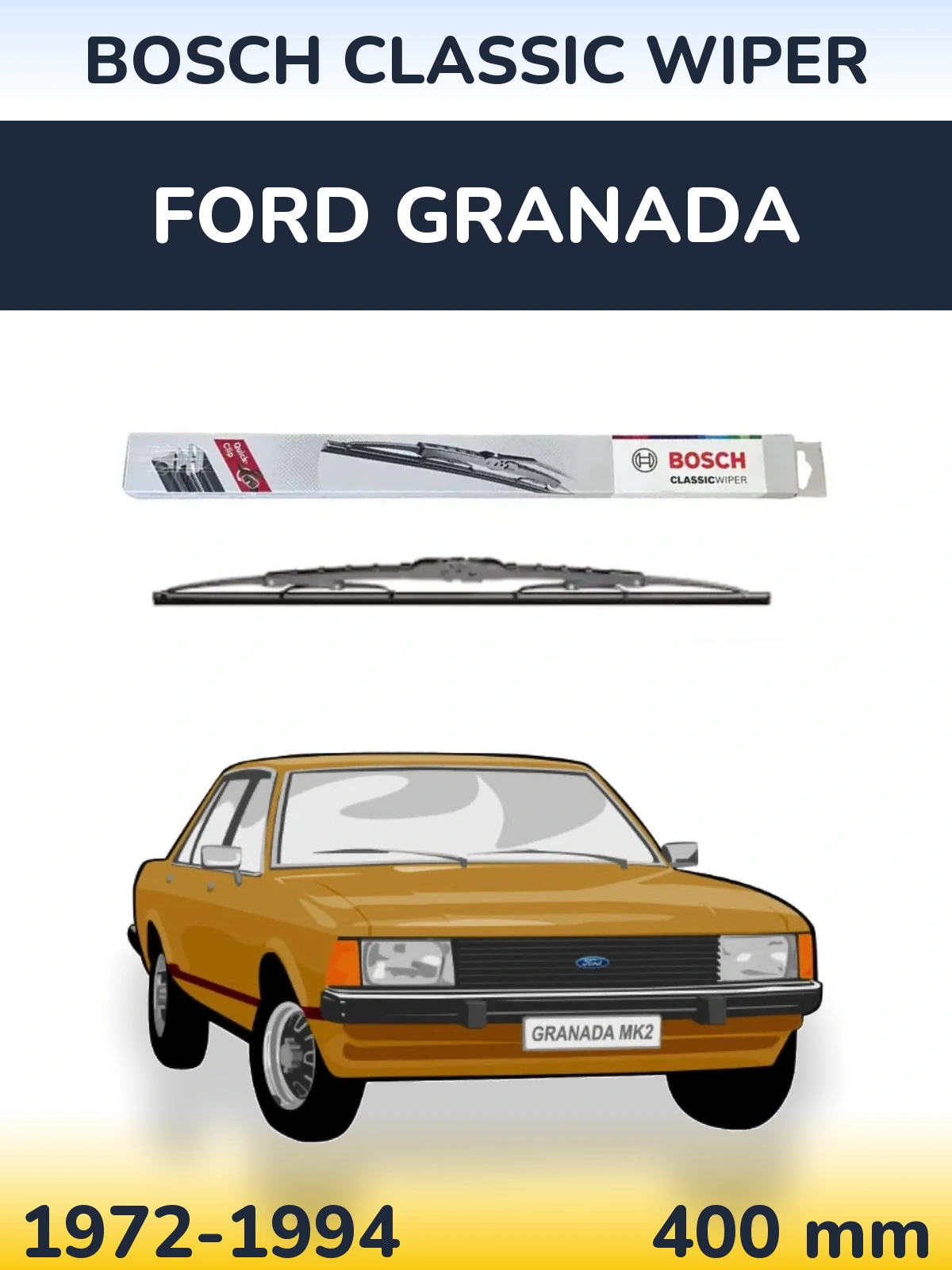 Rear wiper blade BOSCH Classic Wiper 400 mm for Ford Granada 1972-1994