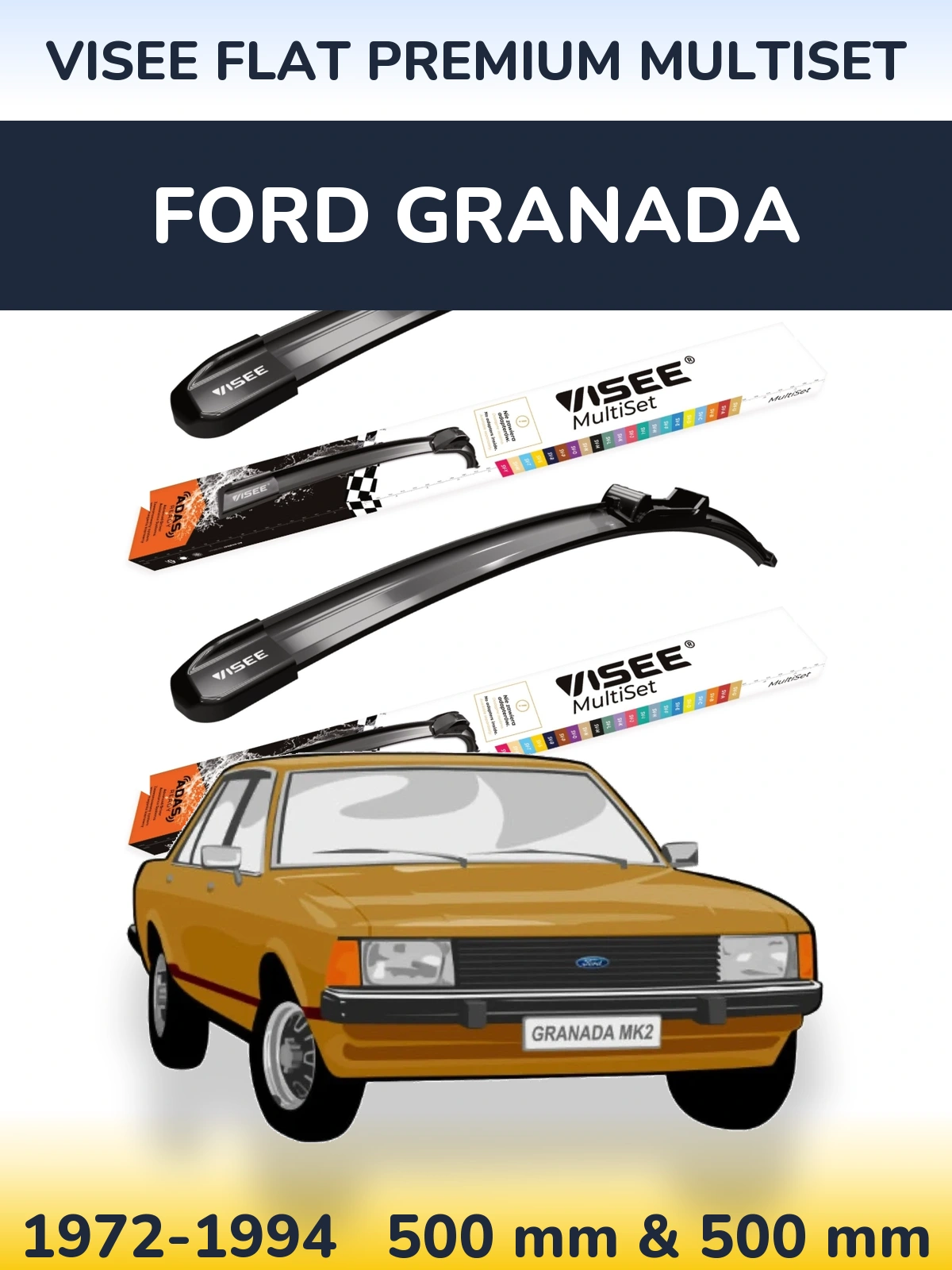 Комплект передніх щіток VISEE FLAT PREMIUM MultiSet 500 & 500 мм для Ford Granada 1972-1994