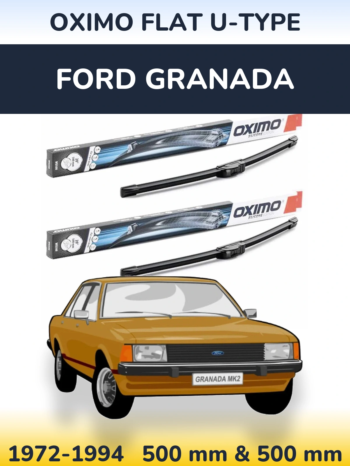 Комплект передних дворников Oximo Flat U-type 500 & 500 мм для Ford Granada 1972-1994