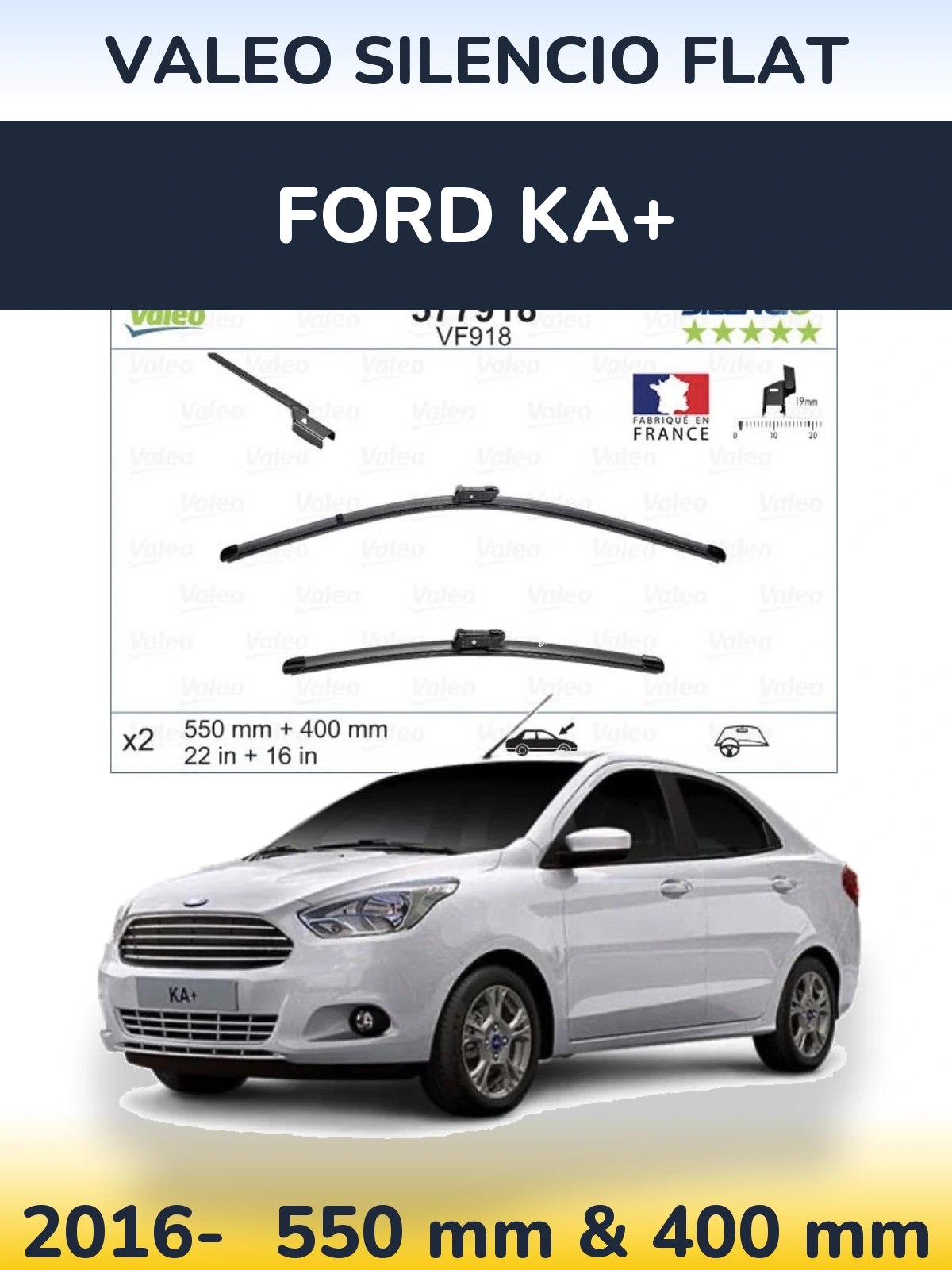 Комплект передніх щіток Valeo Silencio Flat 550 & 400 мм для Ford Ka+ 2016-2026