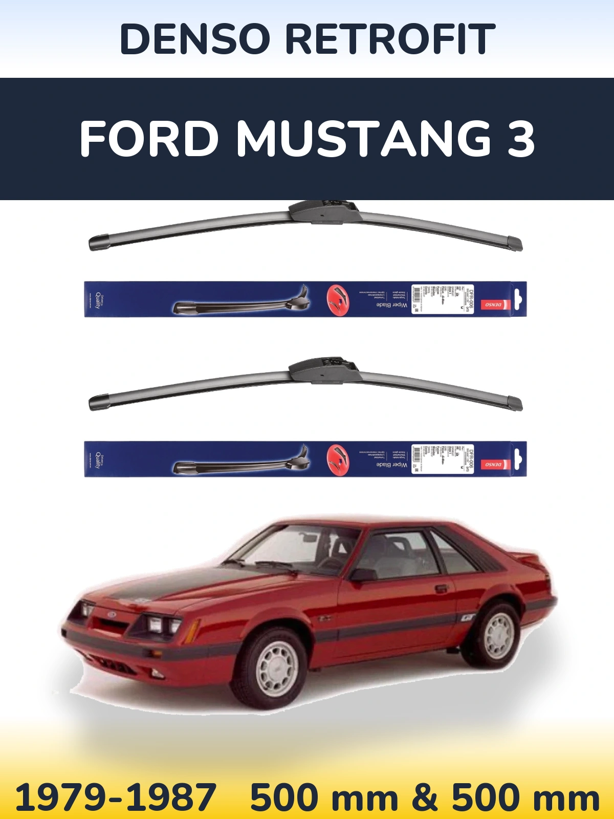 Front wiper blade set Denso Retrofit 500 & 500 mm for Ford Mustang 3 1979-1987