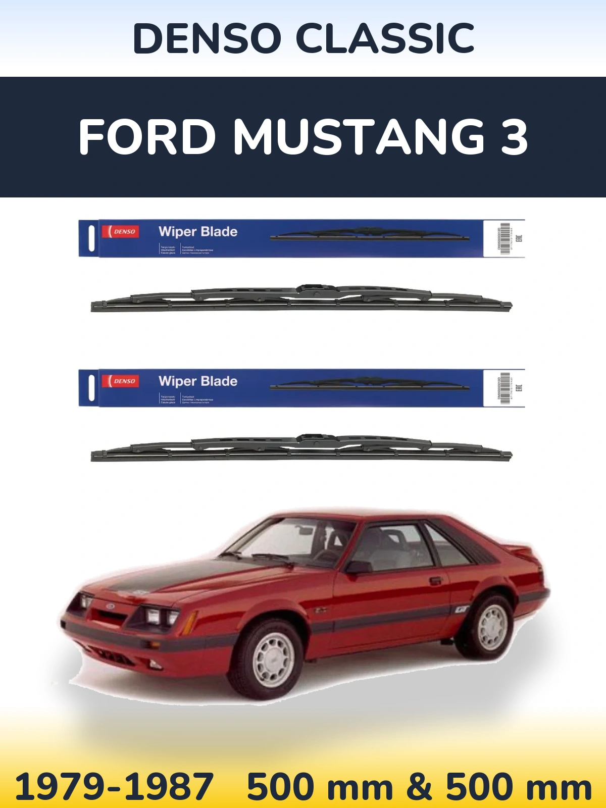 Front wiper blade set Denso Classic 500 & 500 mm for Ford Mustang 3 1979-1987