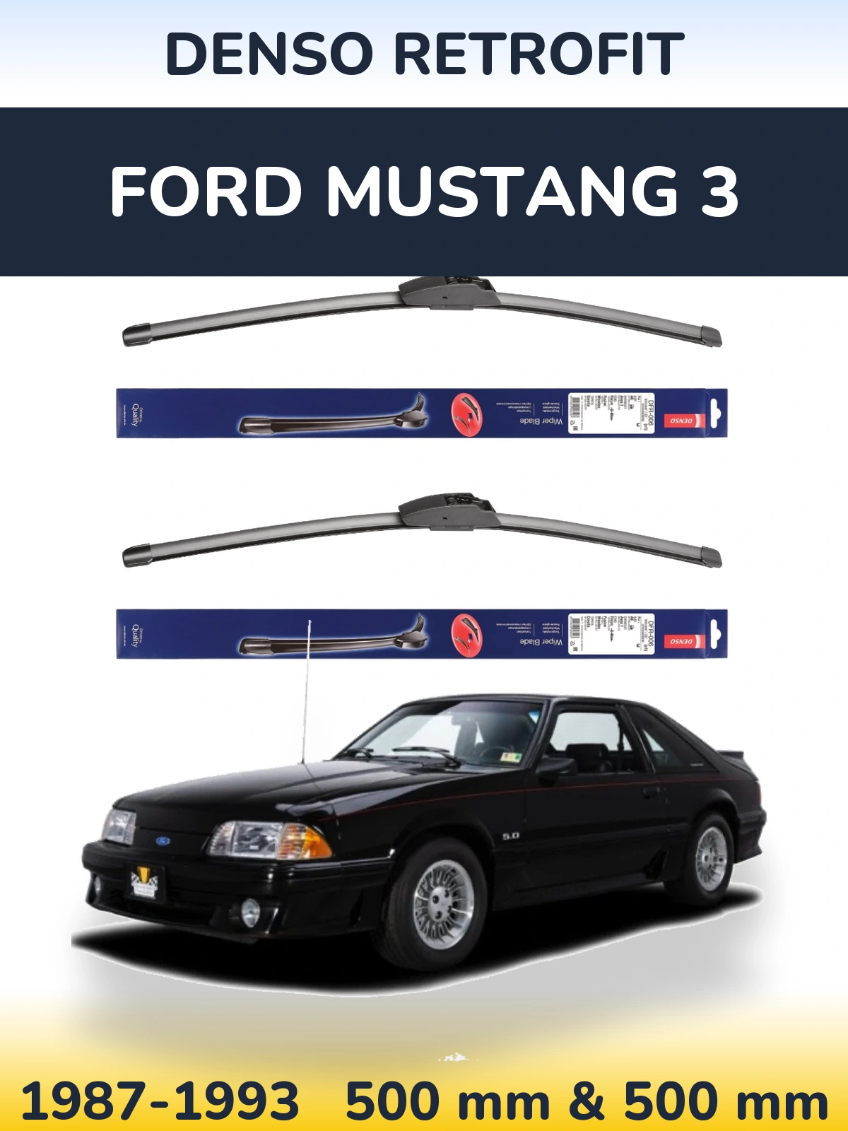 Komplet przednich wycieraczek Denso Retrofit 500 & 500 mm do Ford Mustang 3 1987-1993