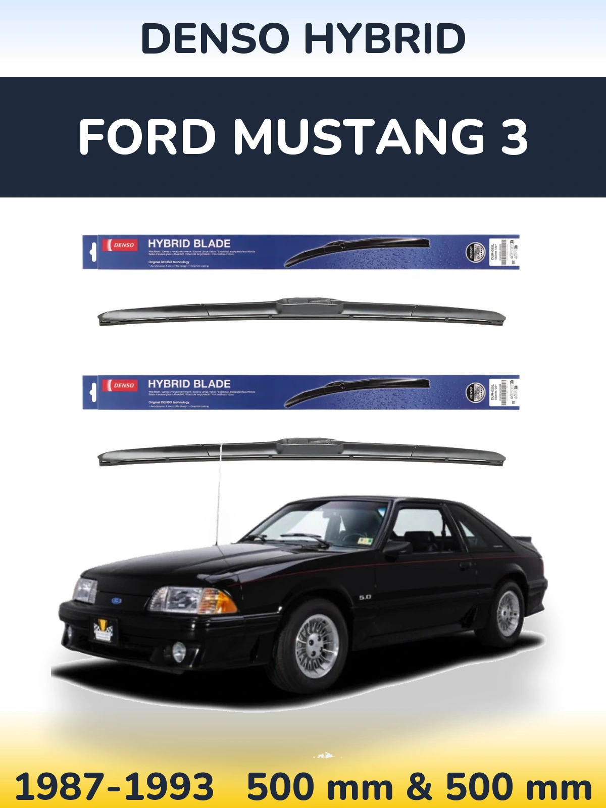 Комплект передних дворников Denso Hybrid 500 & 500 мм для Ford Mustang 3 1987-1993