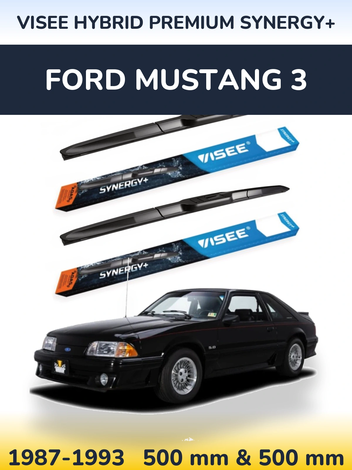 Комплект передніх щіток VISEE HYBRID PREMIUM SYNERGY+ 500 & 500 мм для Ford Mustang 3 1987-1993