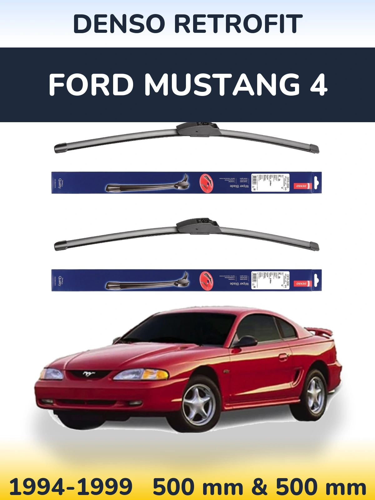 Front wiper blade set Denso Retrofit 500 & 500 mm for Ford Mustang 4 1994-1999