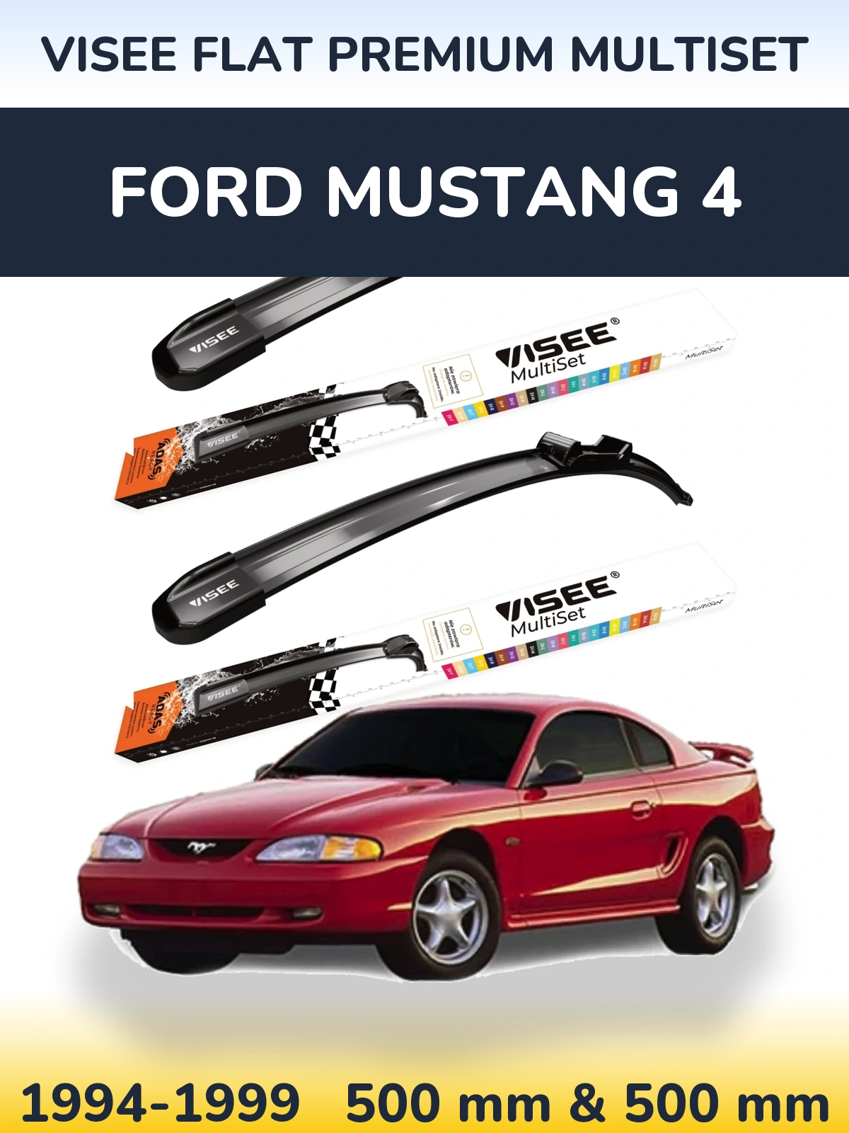 Front wiper blade set VISEE FLAT PREMIUM MultiSet 500 & 500 mm for Ford Mustang 4 1994-1999