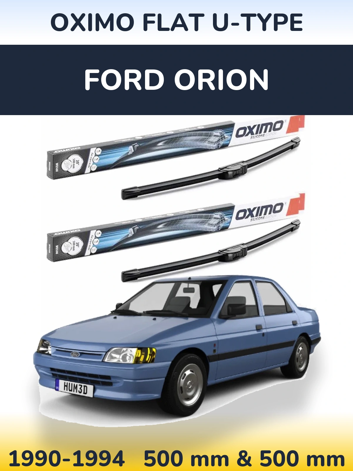 Front wiper blade set Oximo Flat U-type 500 & 500 mm for Ford Orion 1990-1994
