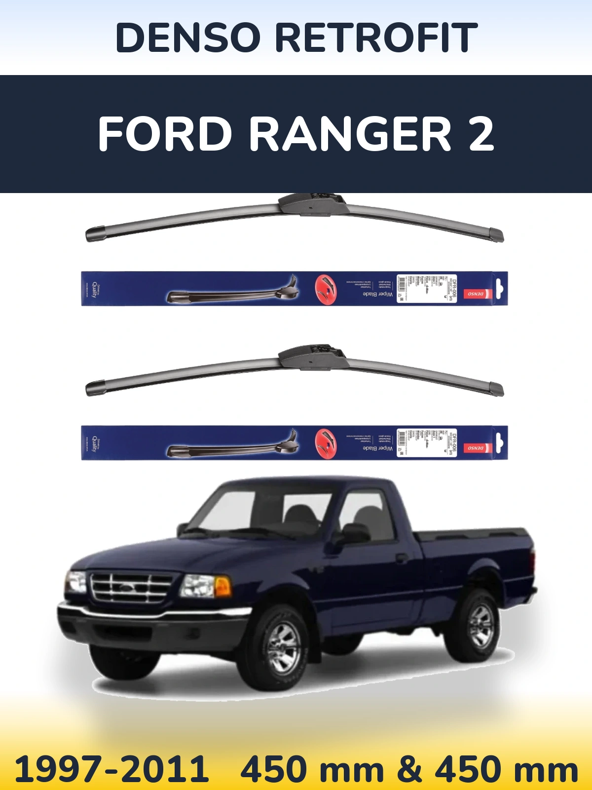 Front wiper blade set Denso Retrofit 450 & 450 mm for Ford Ranger 2 1997-2011