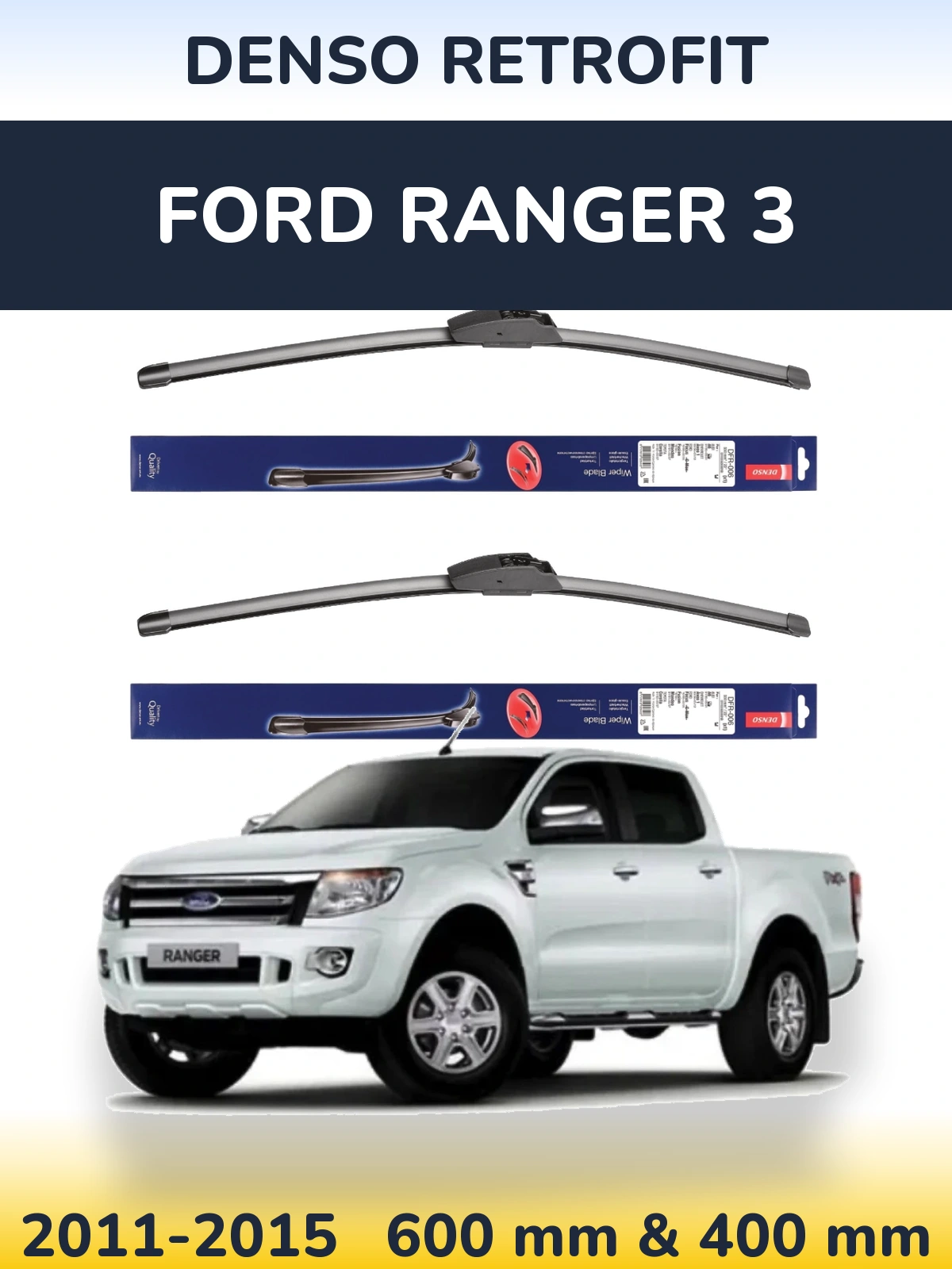 Komplet przednich wycieraczek Denso Retrofit 600 & 400 mm do Ford Ranger 3 2011-2015