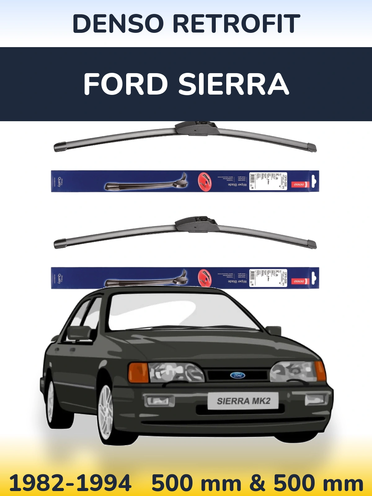 Комплект передних дворников Denso Retrofit 500 & 500 мм для Ford Sierra 1982-1994