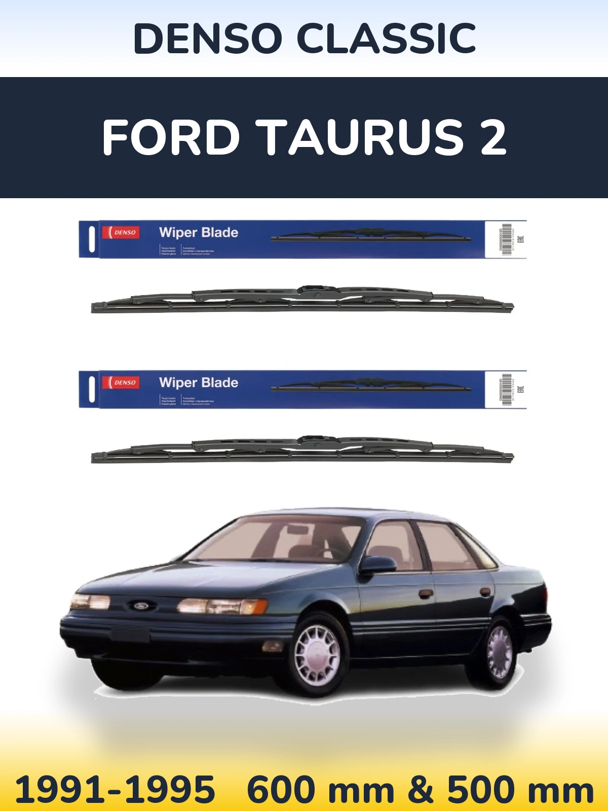 Front wiper blade set Denso Classic 600 & 500 mm for Ford Taurus 2 1991-1995