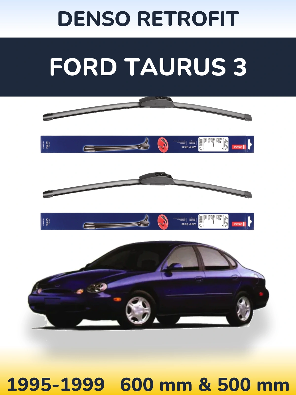 Komplet przednich wycieraczek Denso Retrofit 600 & 500 mm do Ford Taurus 3 1995-1999