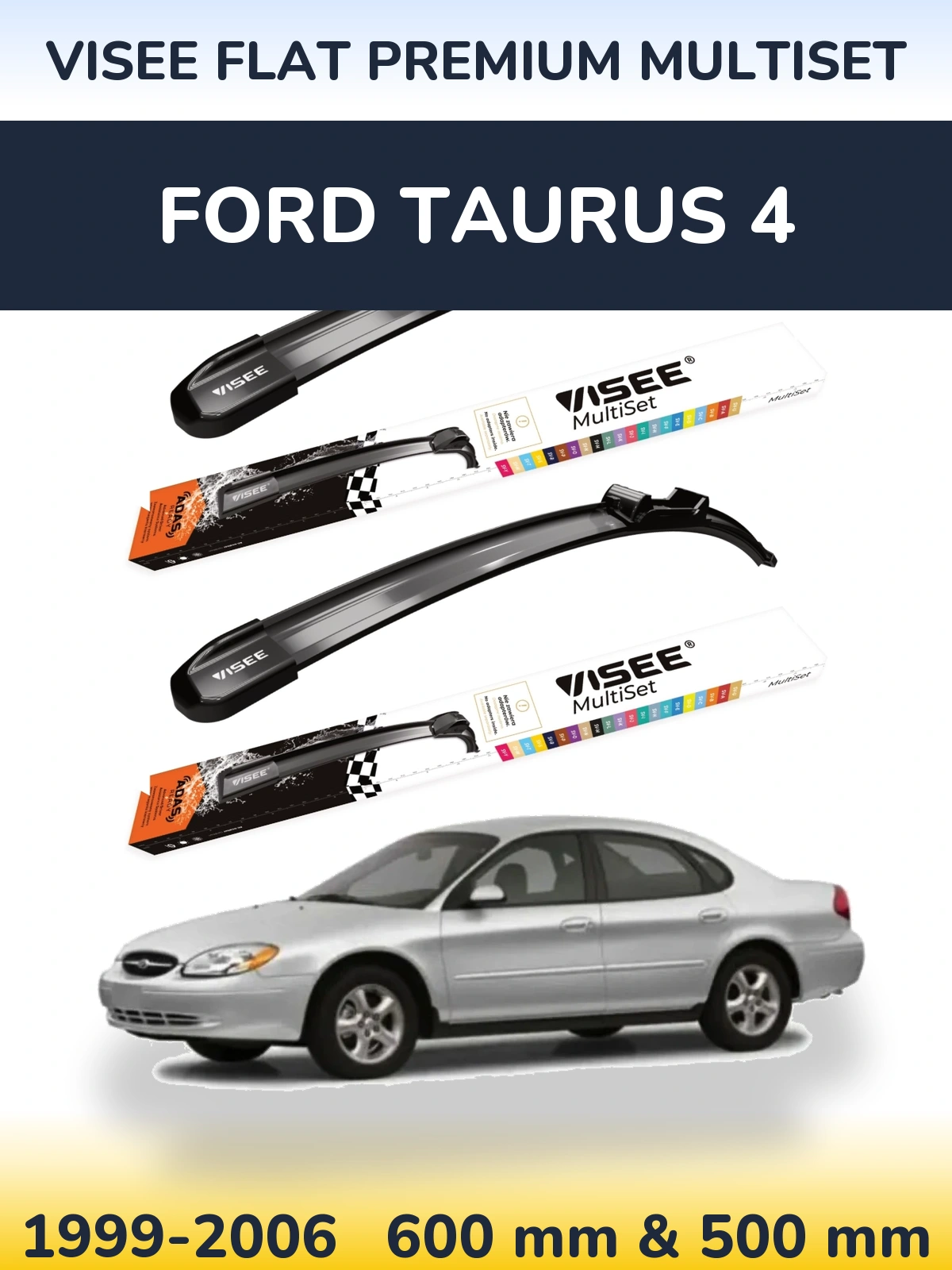 Front wiper blade set VISEE FLAT PREMIUM MultiSet 600 & 500 mm for Ford Taurus 4 1999-2006