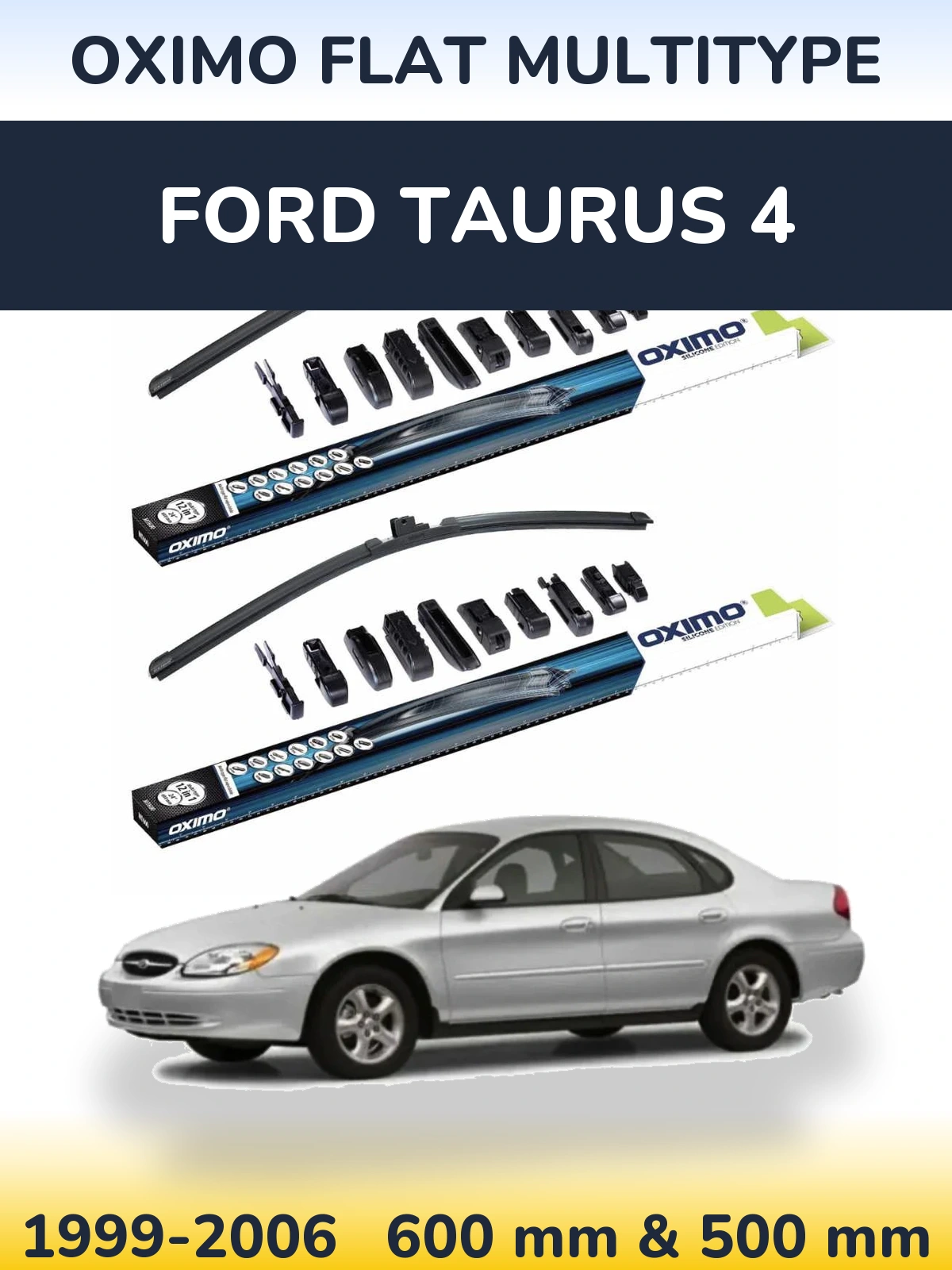 Комплект передних дворников Oximo Flat MultiТипe 600 & 500 мм для Ford Taurus 4 1999-2006