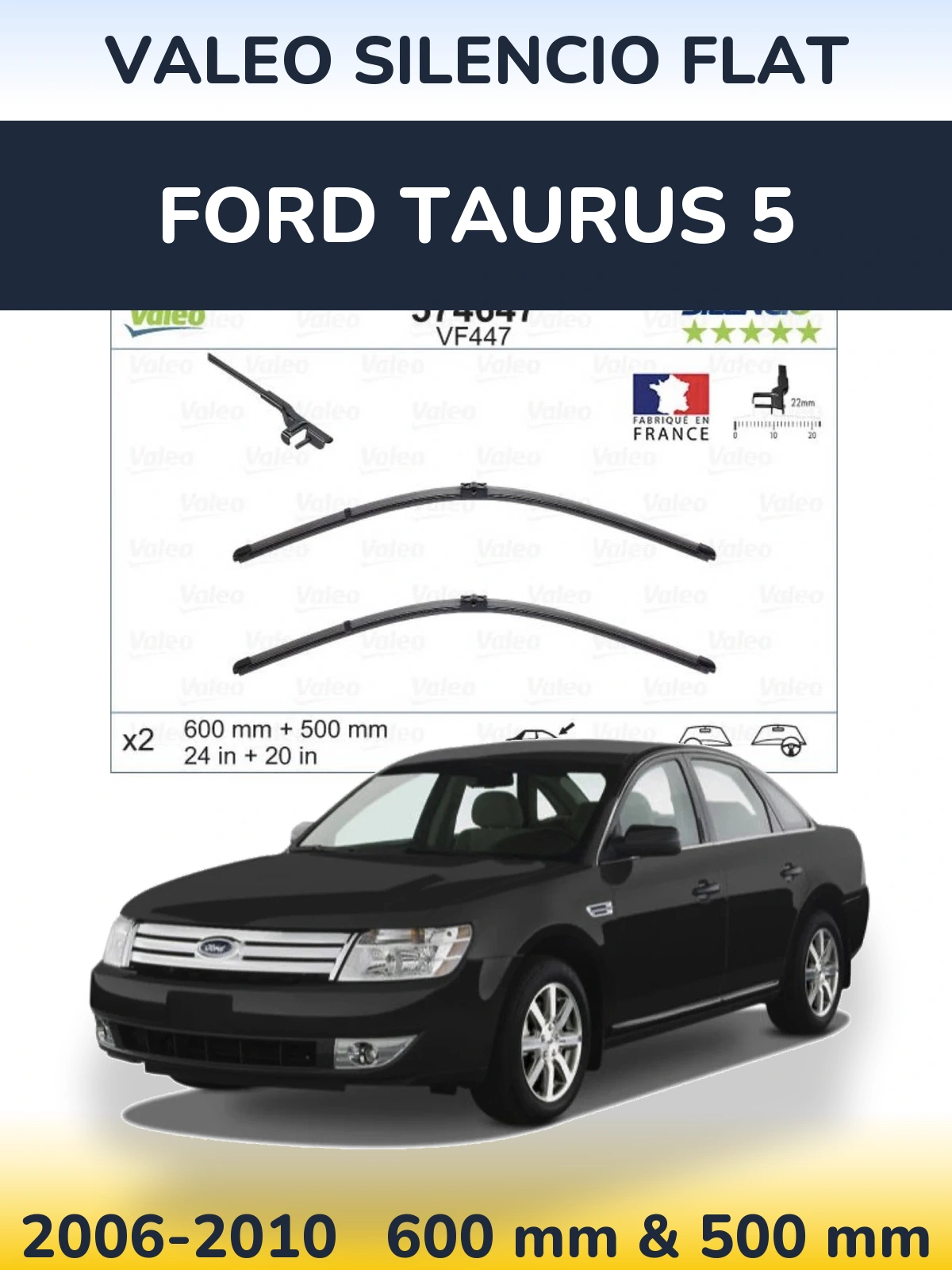 Комплект передніх щіток Valeo Silencio Flat 600 & 500 мм для Ford Taurus 5 2006-2010